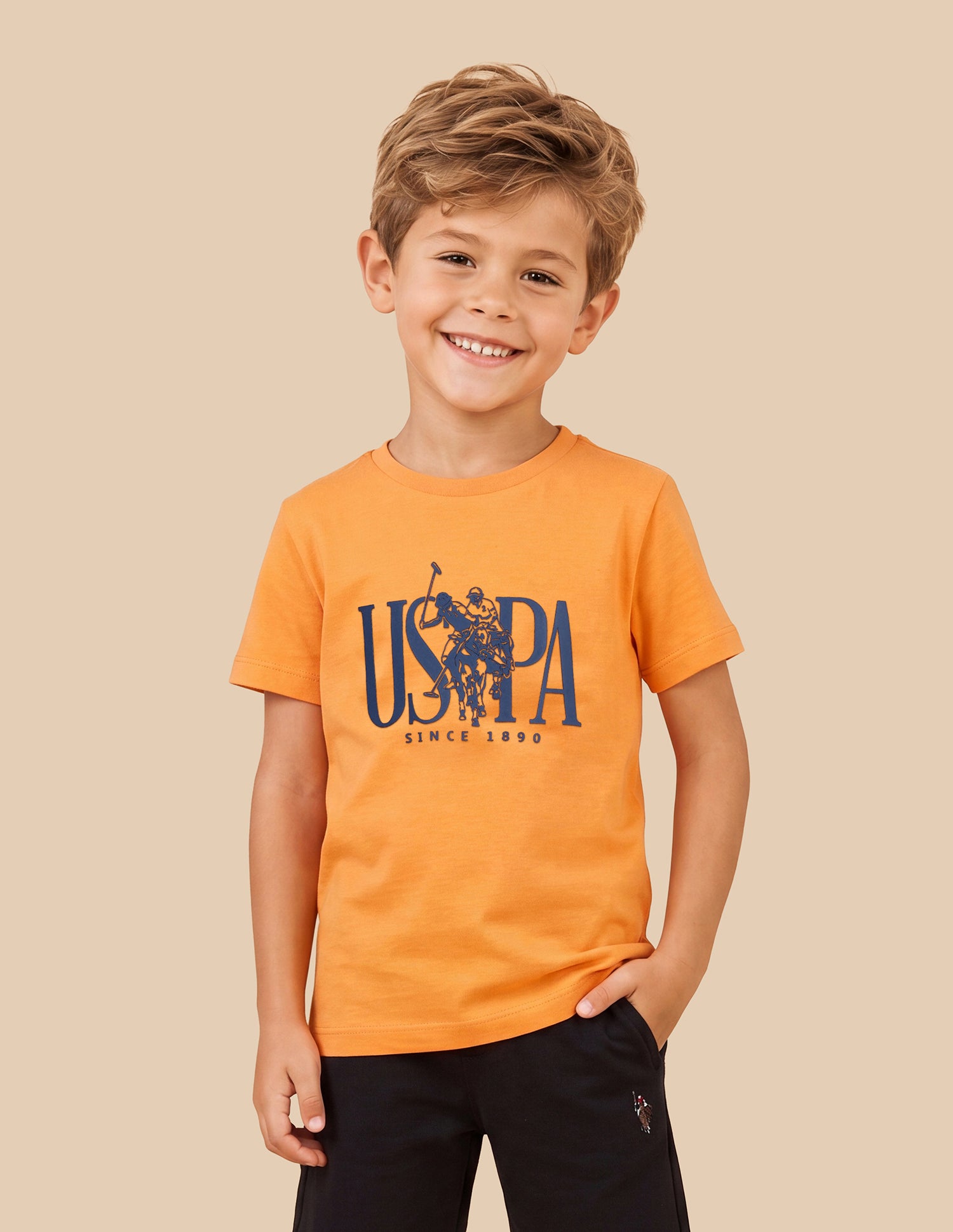 Brand Printed Regular Fit T-Shirt Light Orange - U.S. Polo Assn. India | Large
