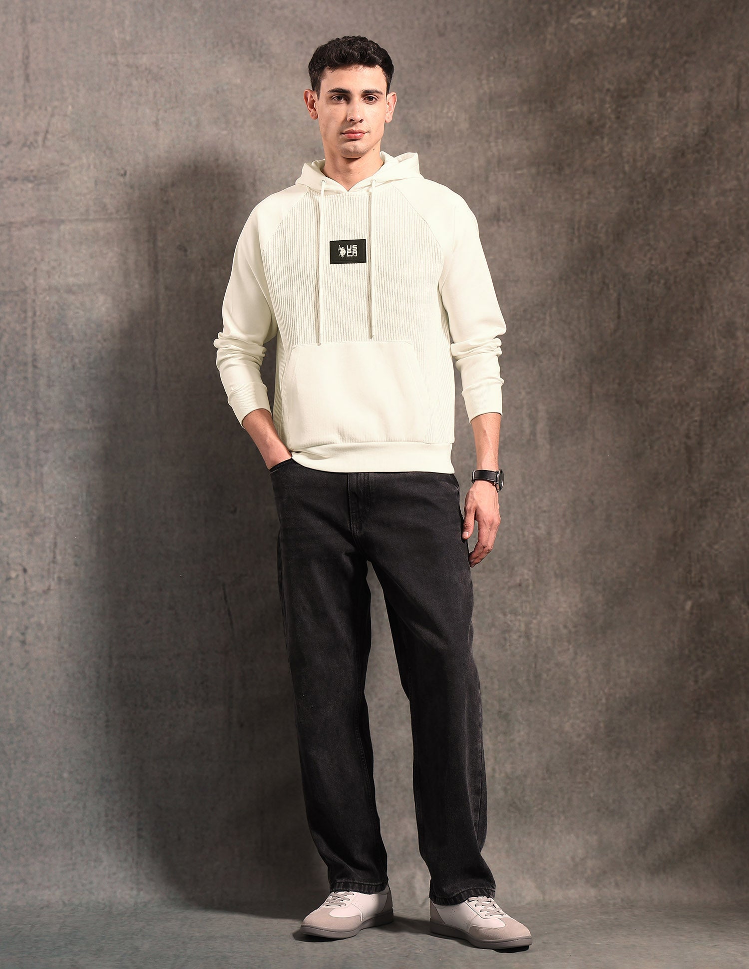 Textured Black & Gold Regular Fit Sweatshirt Ivory - U.S. POLO ASSN. | Large