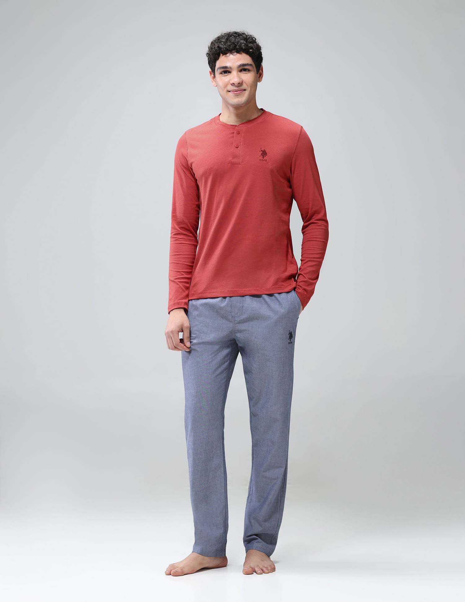 Henley Neck Solid I694 Lounge T-Shirt - Pack Of 1 Cinnabar - U.S. Polo Assn. India | Large