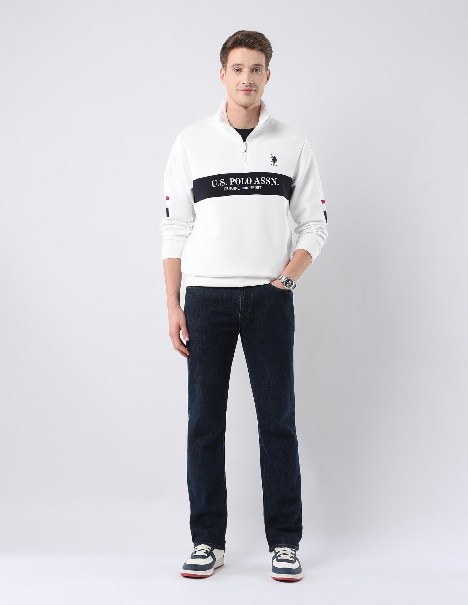 Brand Printed Zipper Sweatshirt White - U.S. POLO ASSN. | Large