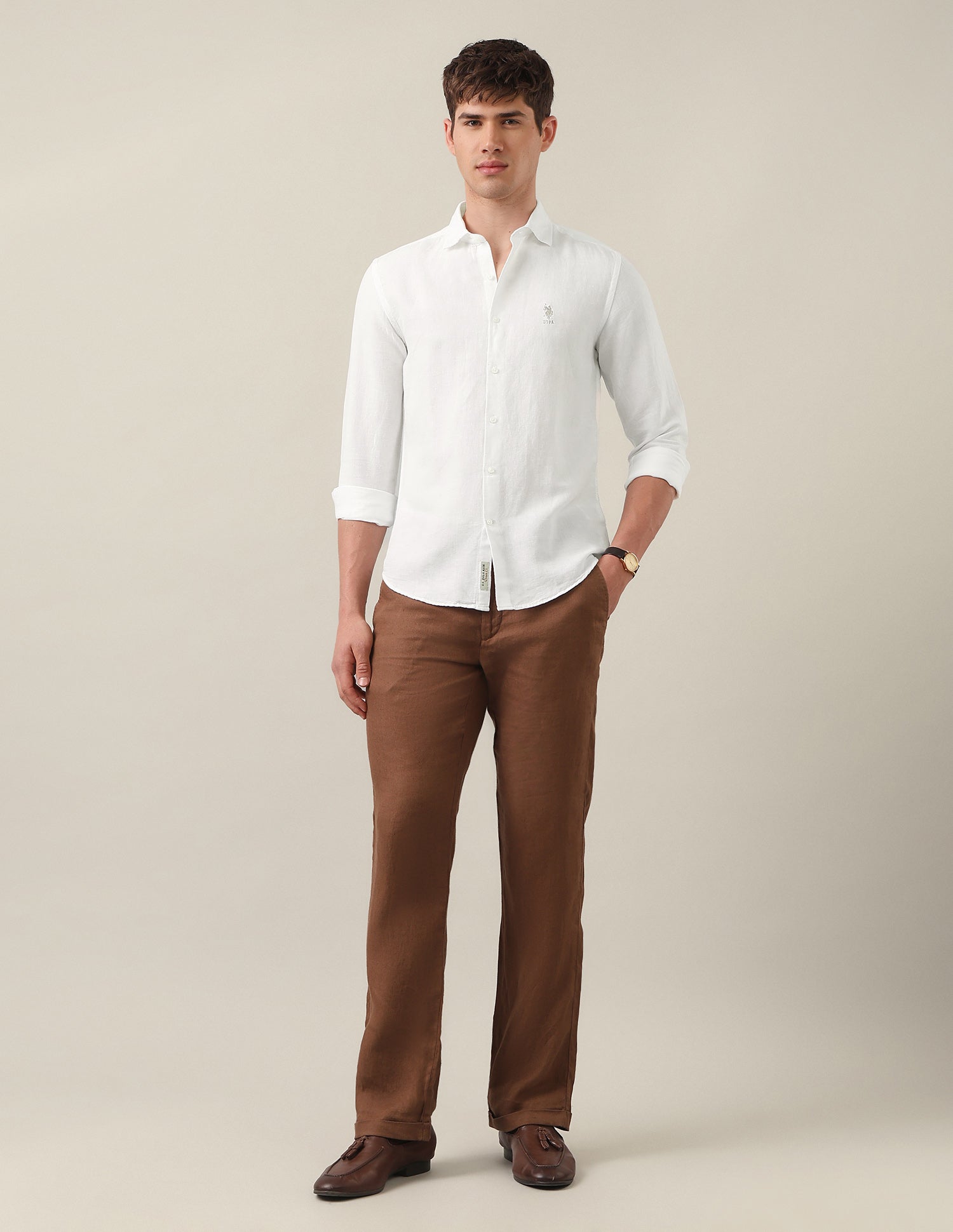 Regular Fit Solid Shirt White - U.S. Polo Assn. India | Large
