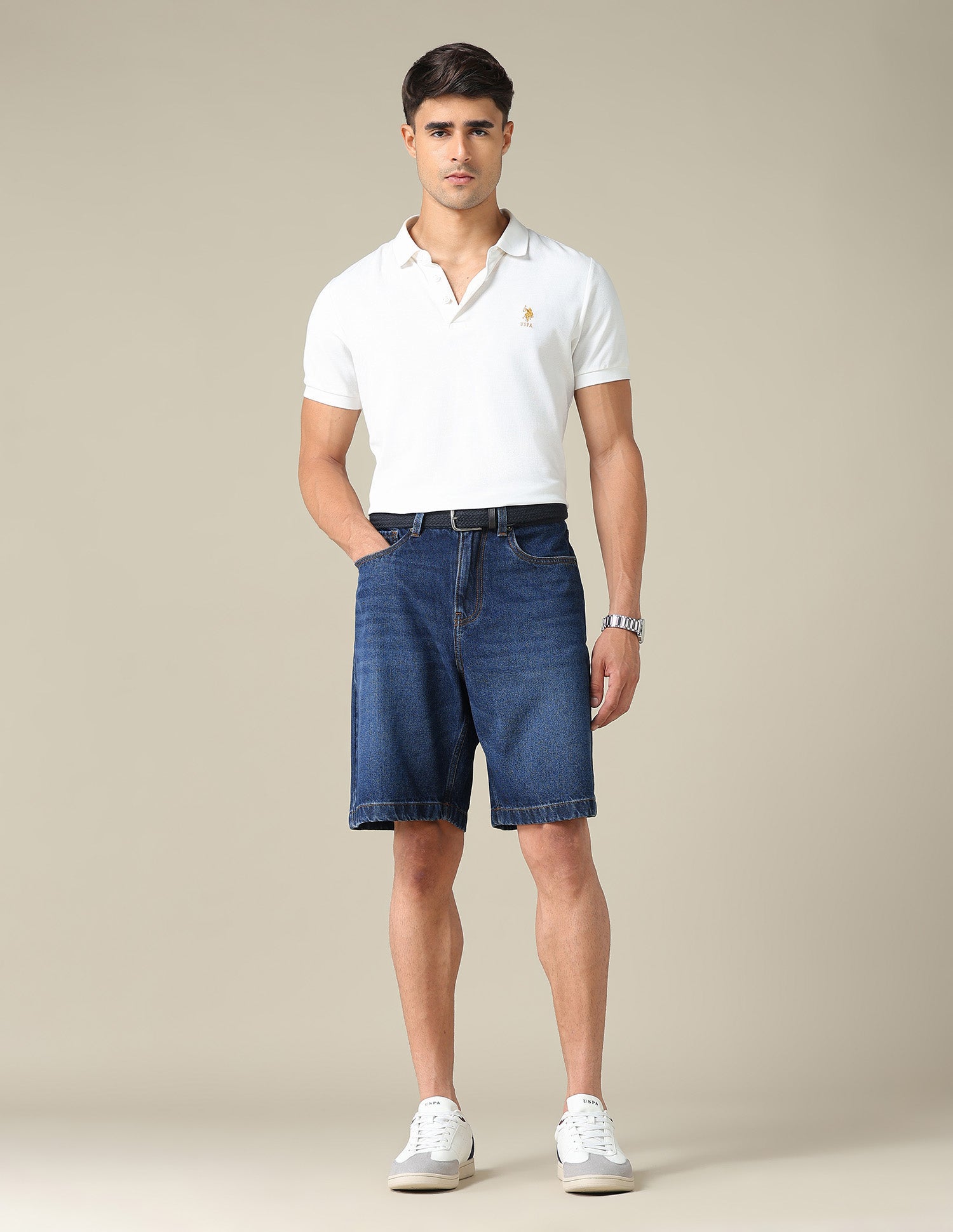 Mid Rise Solid Denim Shorts Dark Blue - U.S. POLO ASSN. | Large