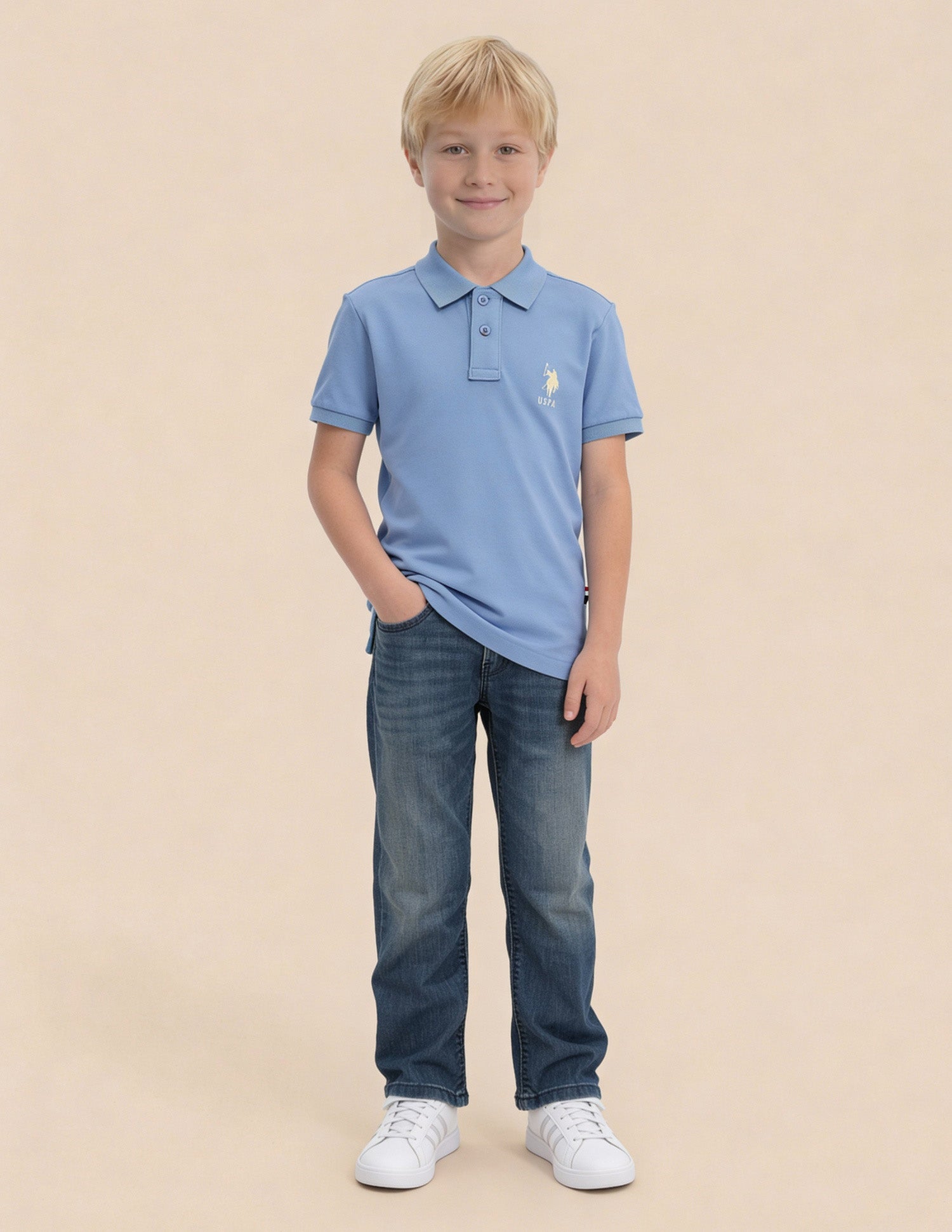 Boys Solid Regular Fit Polo Shirt Blue - U.S. Polo Assn. India | Large