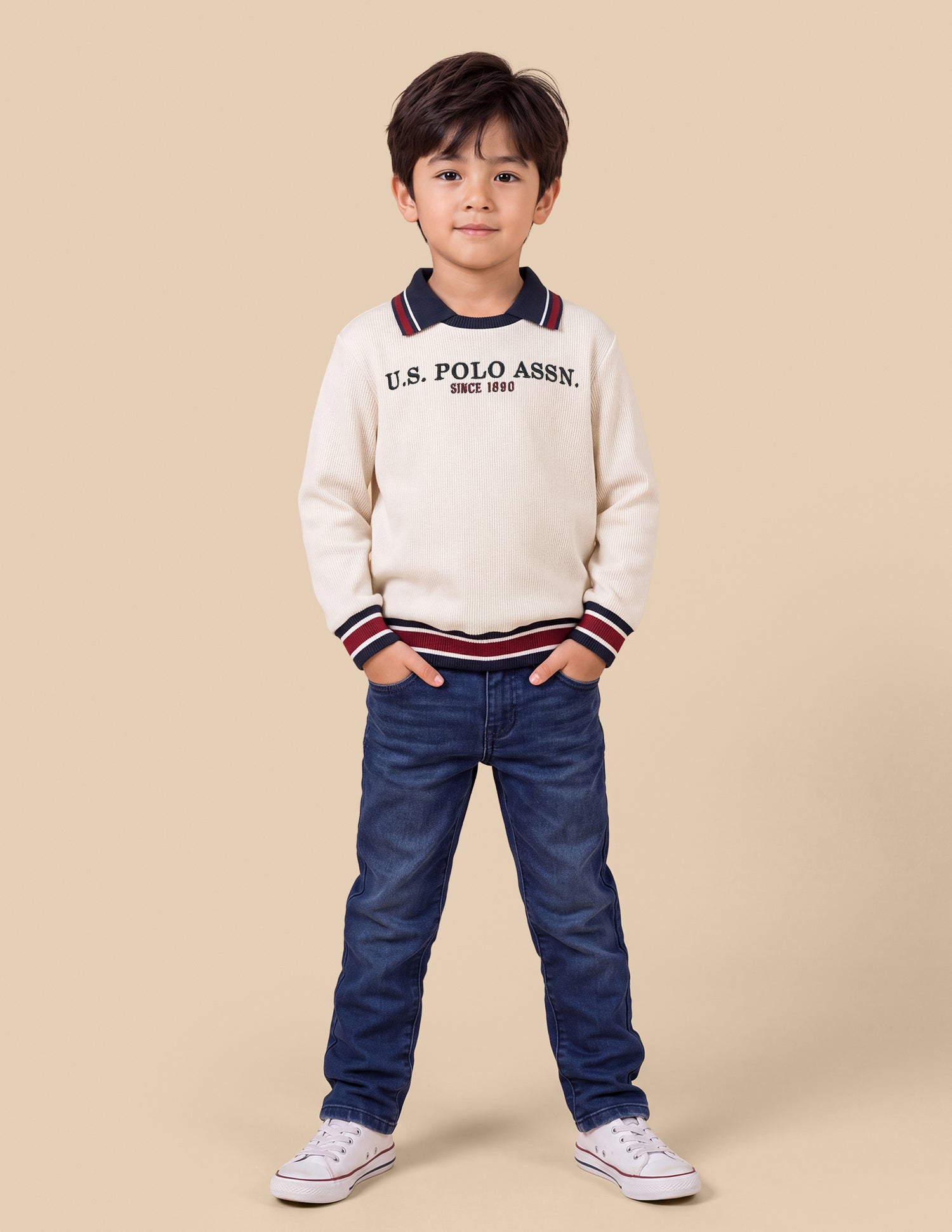 Solid Regular Fit Sweatshirt Ecru - U.S. Polo Assn. India | Large