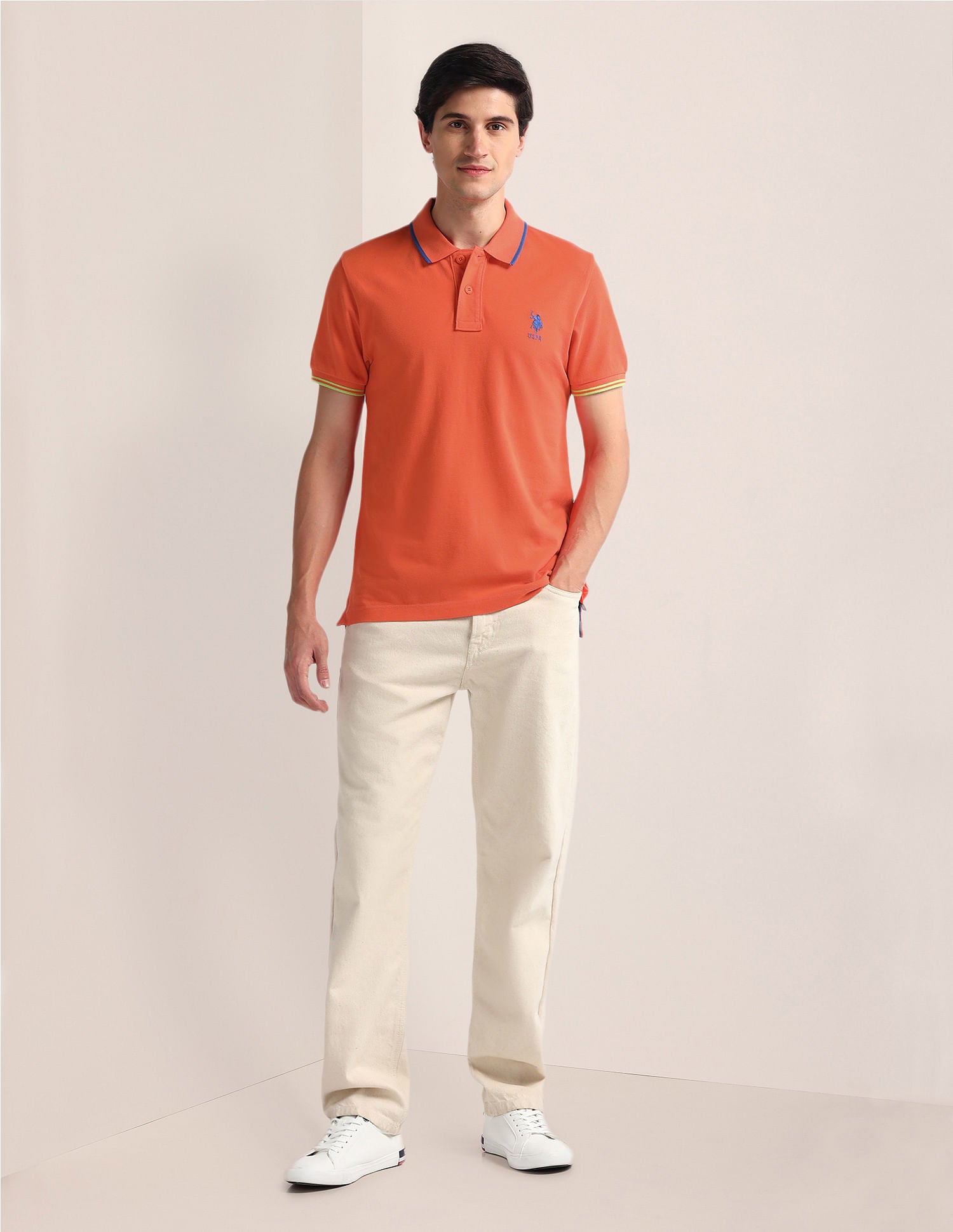 Slim Fit Solid Polo Shirt Orange - U.S. Polo Assn. India | Large