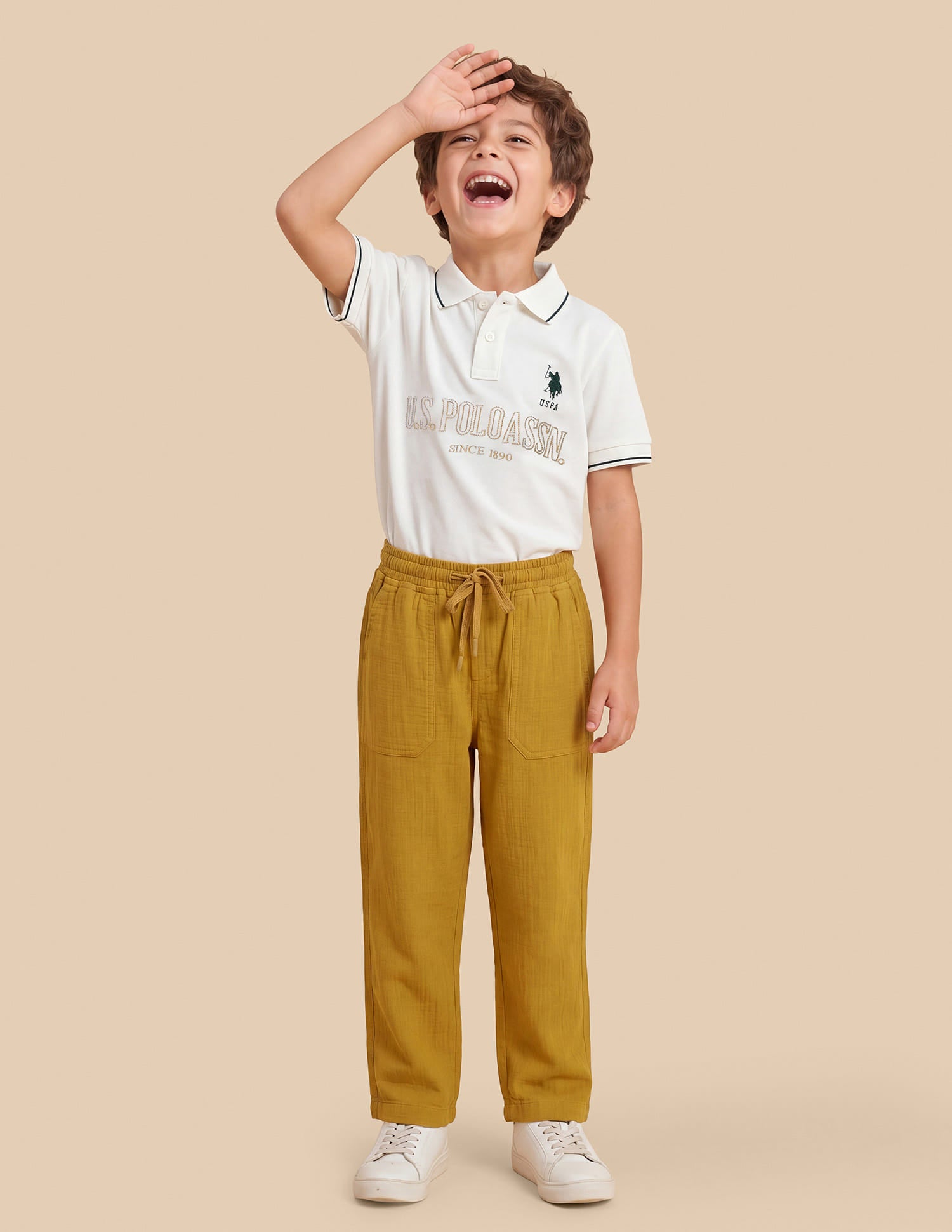 Solid Relaxed Fit Trousers Mustard - U.S. Polo Assn. India | Large