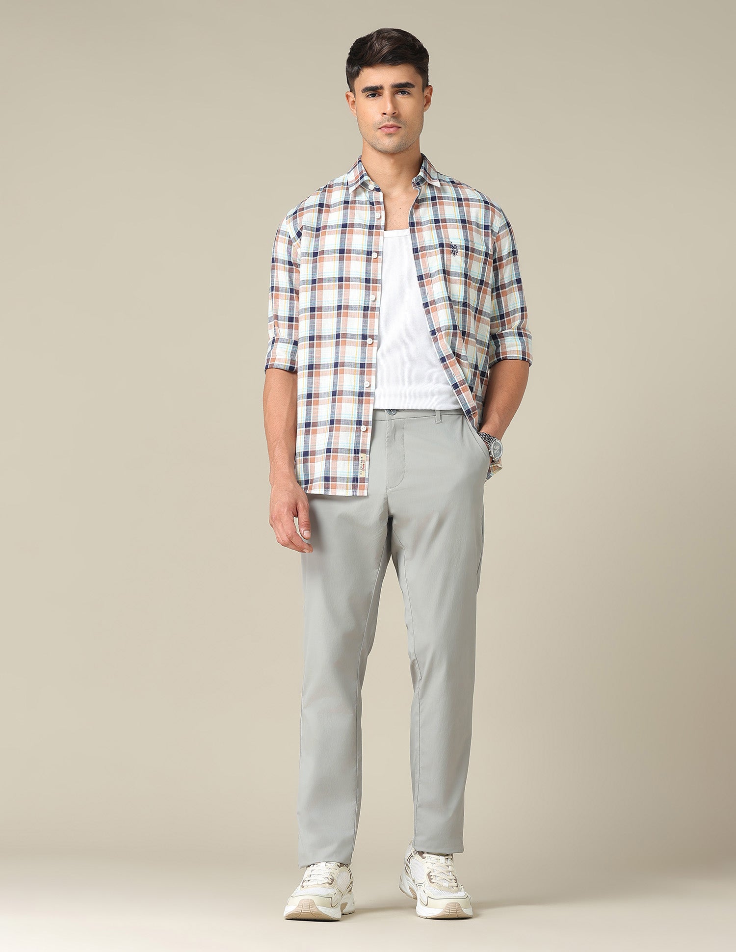 Austin Slim Fit Mid Rise Trousers Light Grey - U.S. POLO ASSN. | Large