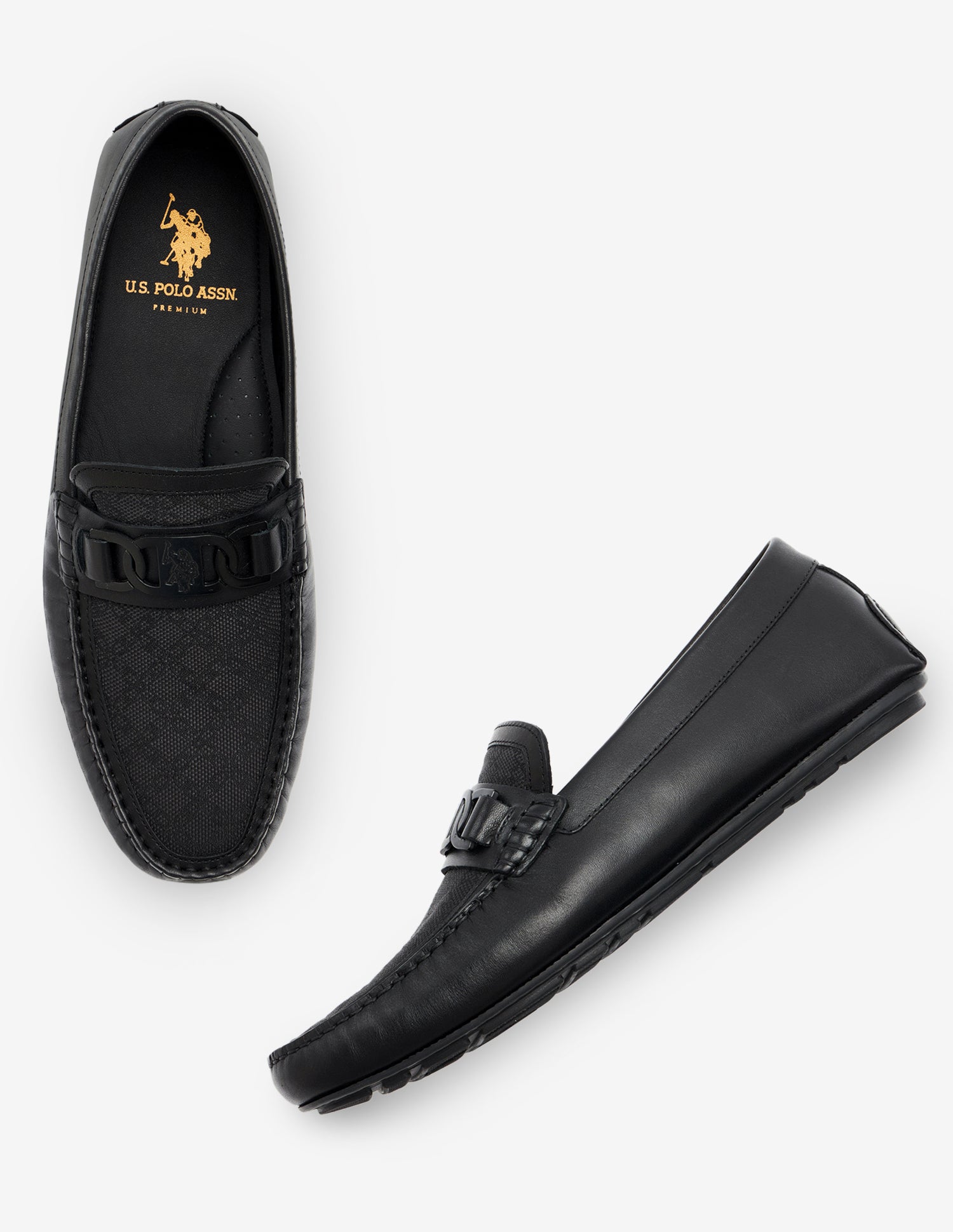 Textured Leather Alvo Loafers Black - U.S. Polo Assn. India | Large