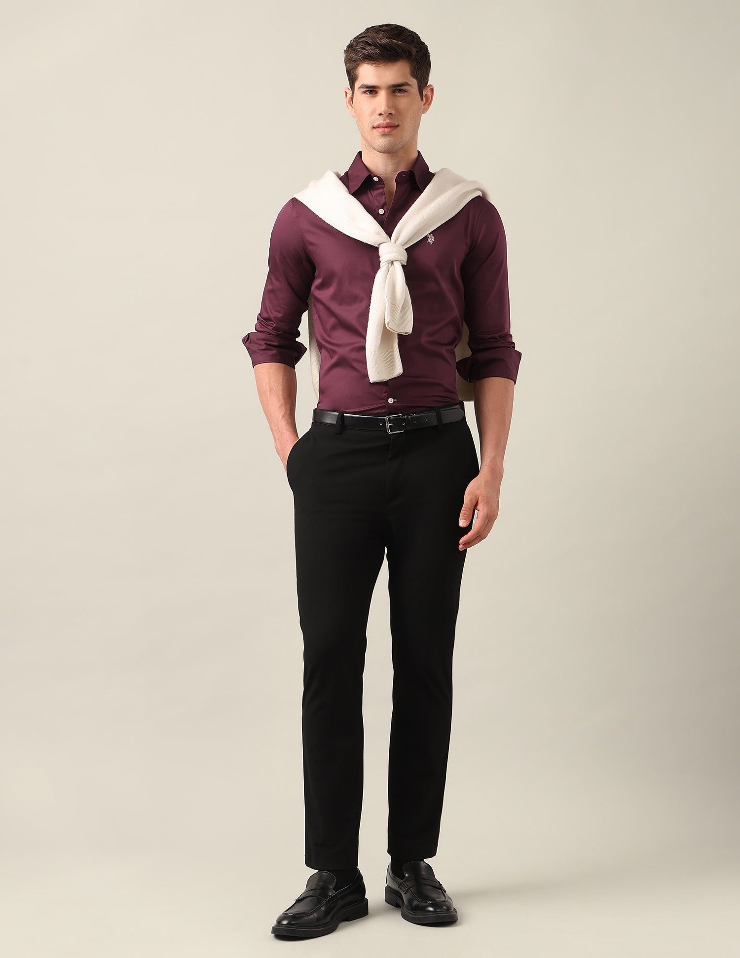 Satin Tailored Fit Shirt Burgundy - U.S. Polo Assn. India | Large