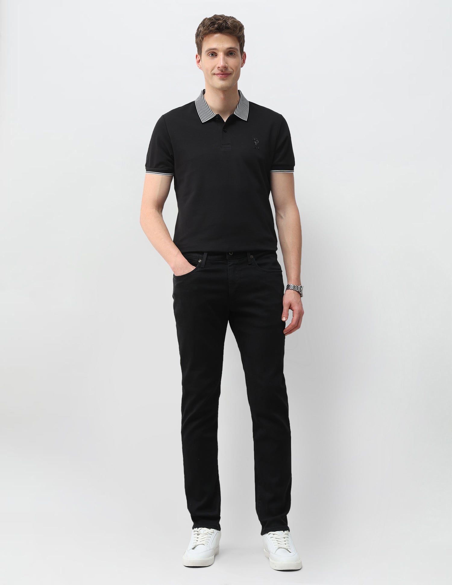 Brandon Slim Tapered Fit Black Jeans Black - U.S. Polo Assn. India | Large