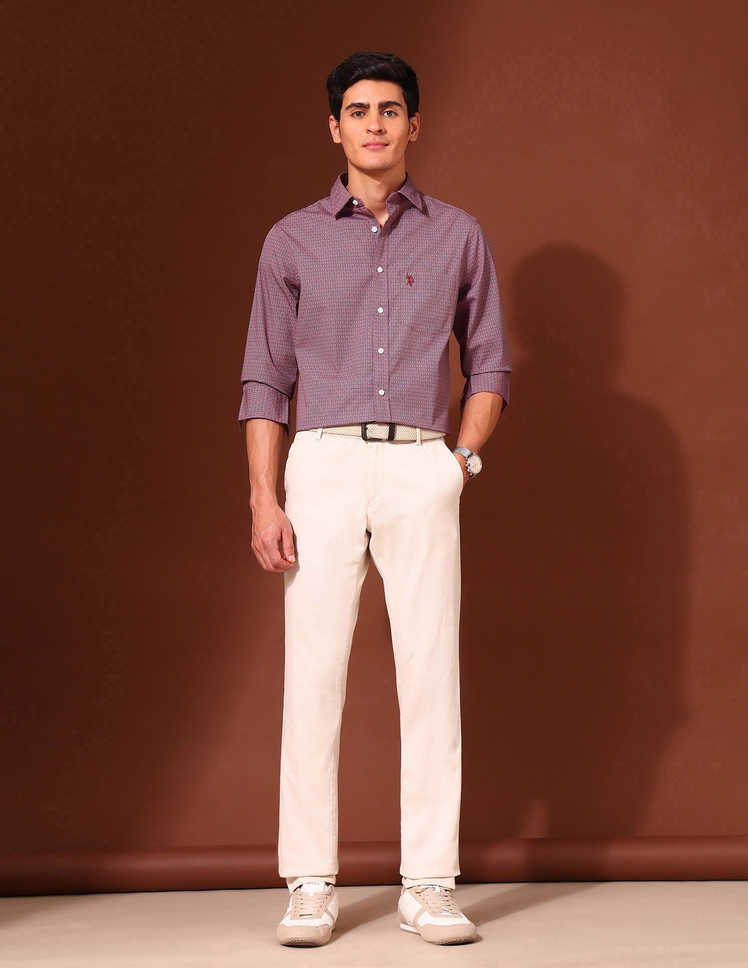 Floral Printed Tailored Fit Shirt Dark Pink - U.S. Polo Assn. India | Large