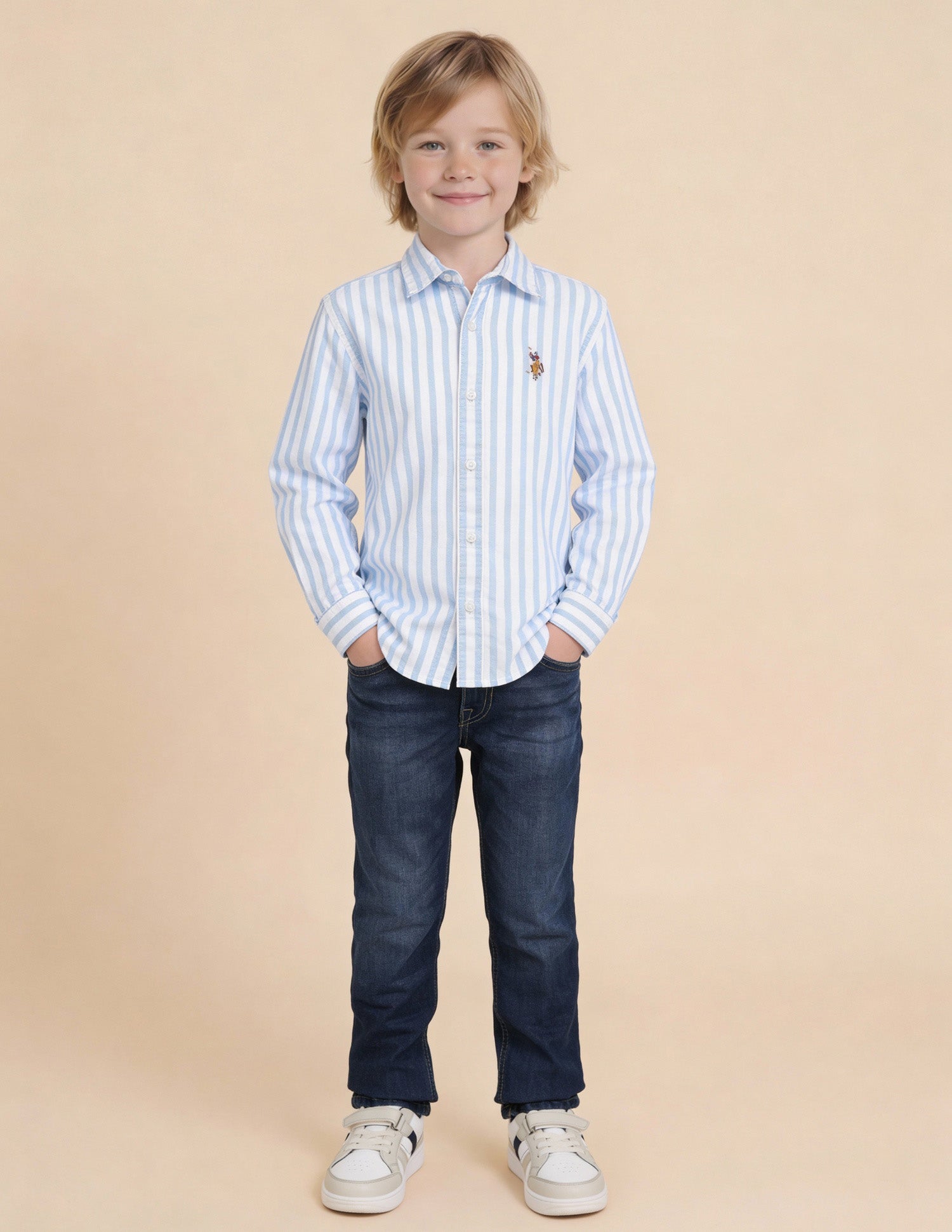 Boys Vertical Striped Oxford Shirt Blue - U.S. Polo Assn. India | Large