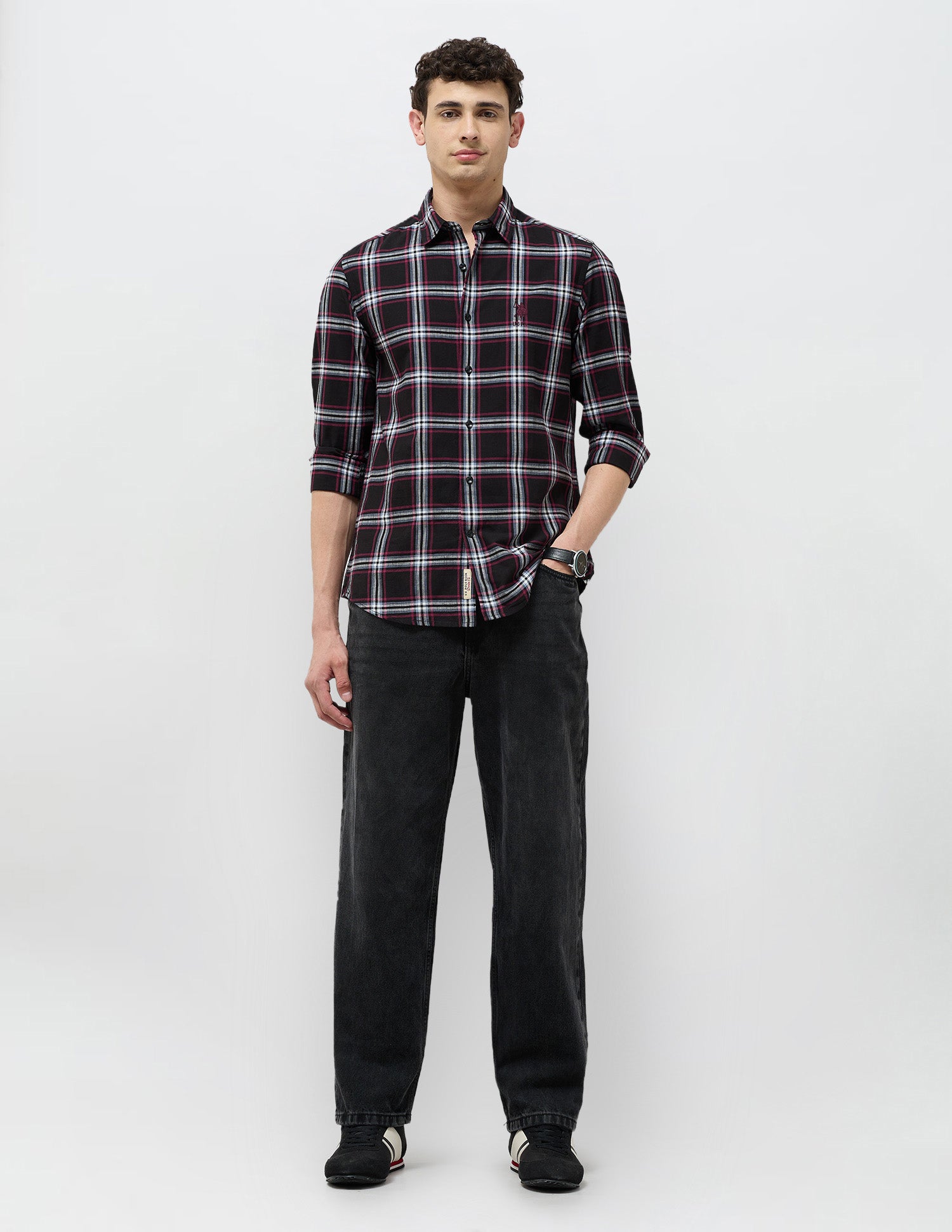 Grid Tattersall Checked Regular Fit Shirt Black - U.S. POLO ASSN. | Large