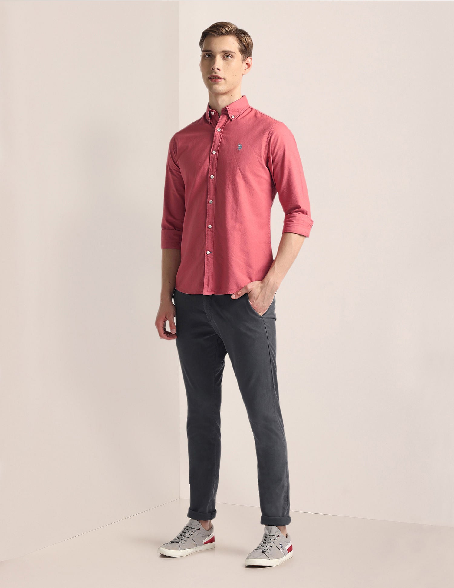 Button Down Collar Solid Shirt Rust - U.S. Polo Assn. India | Large