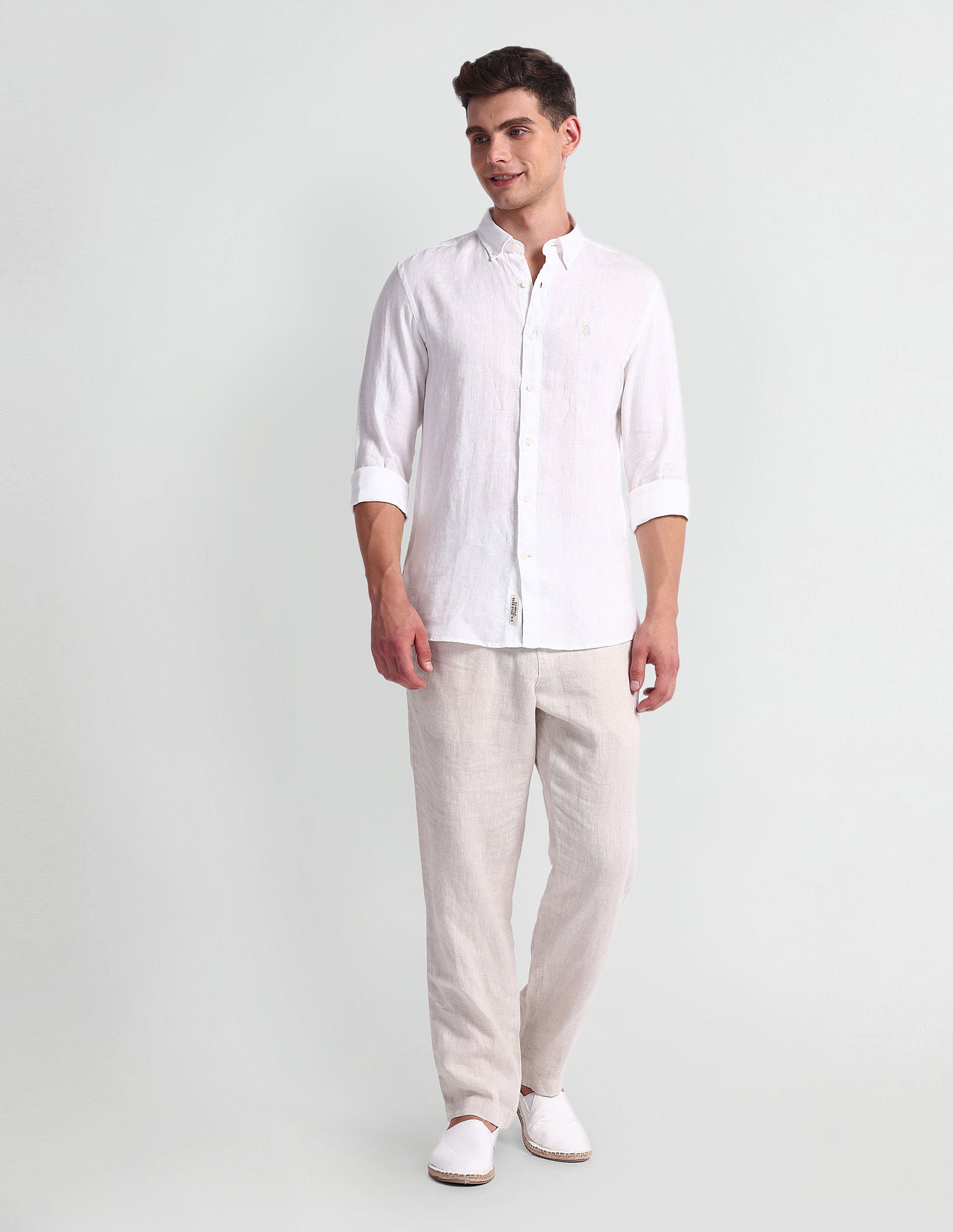 Slim Fit Solid Shirt White - U.S. Polo Assn. India | Large