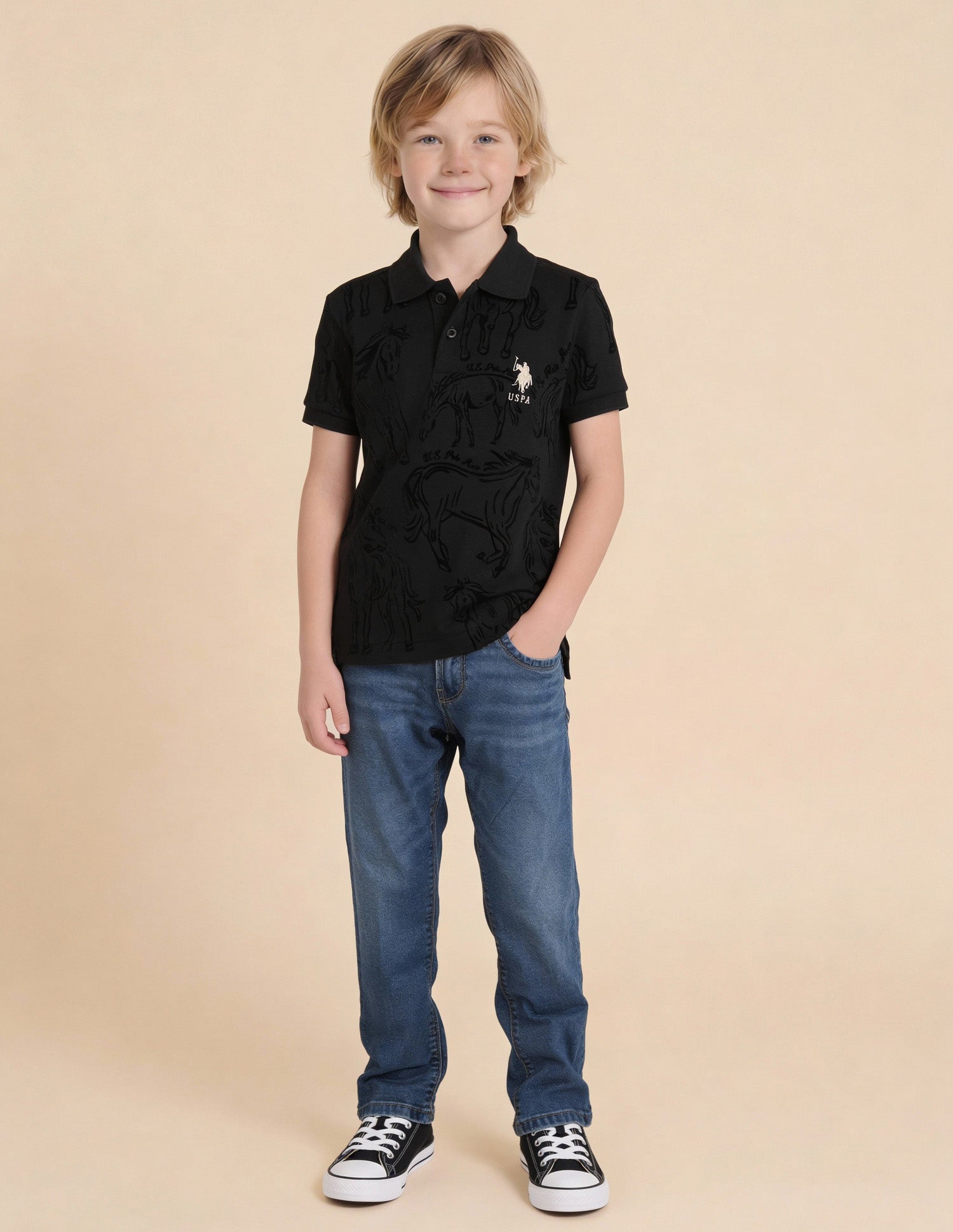 Graphic Printed Regular Fit Polo Shirt Black - U.S. Polo Assn. India | Large