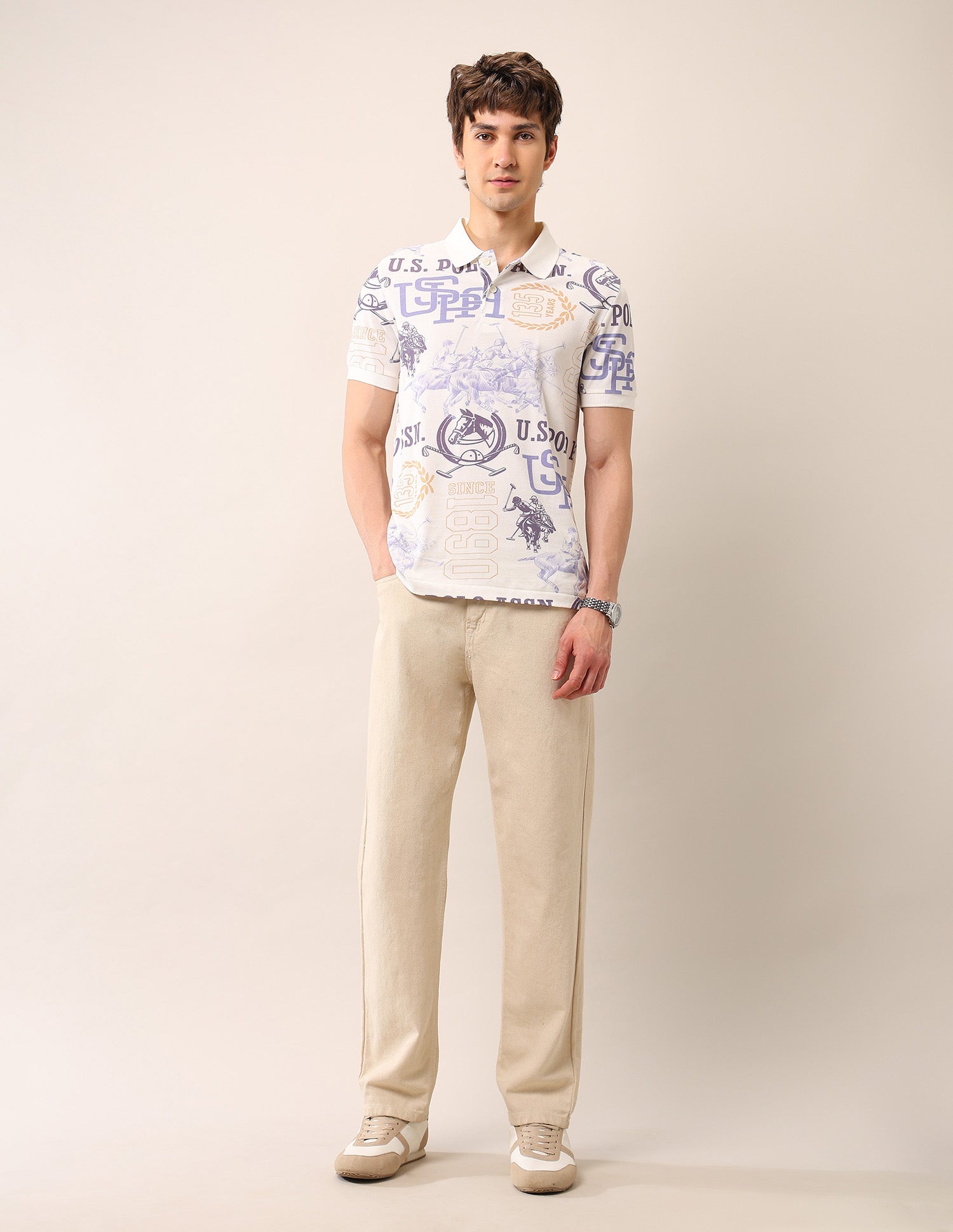 Muscle Fit Pure Cotton Polo Shirt Ivory - U.S. Polo Assn. India | Large