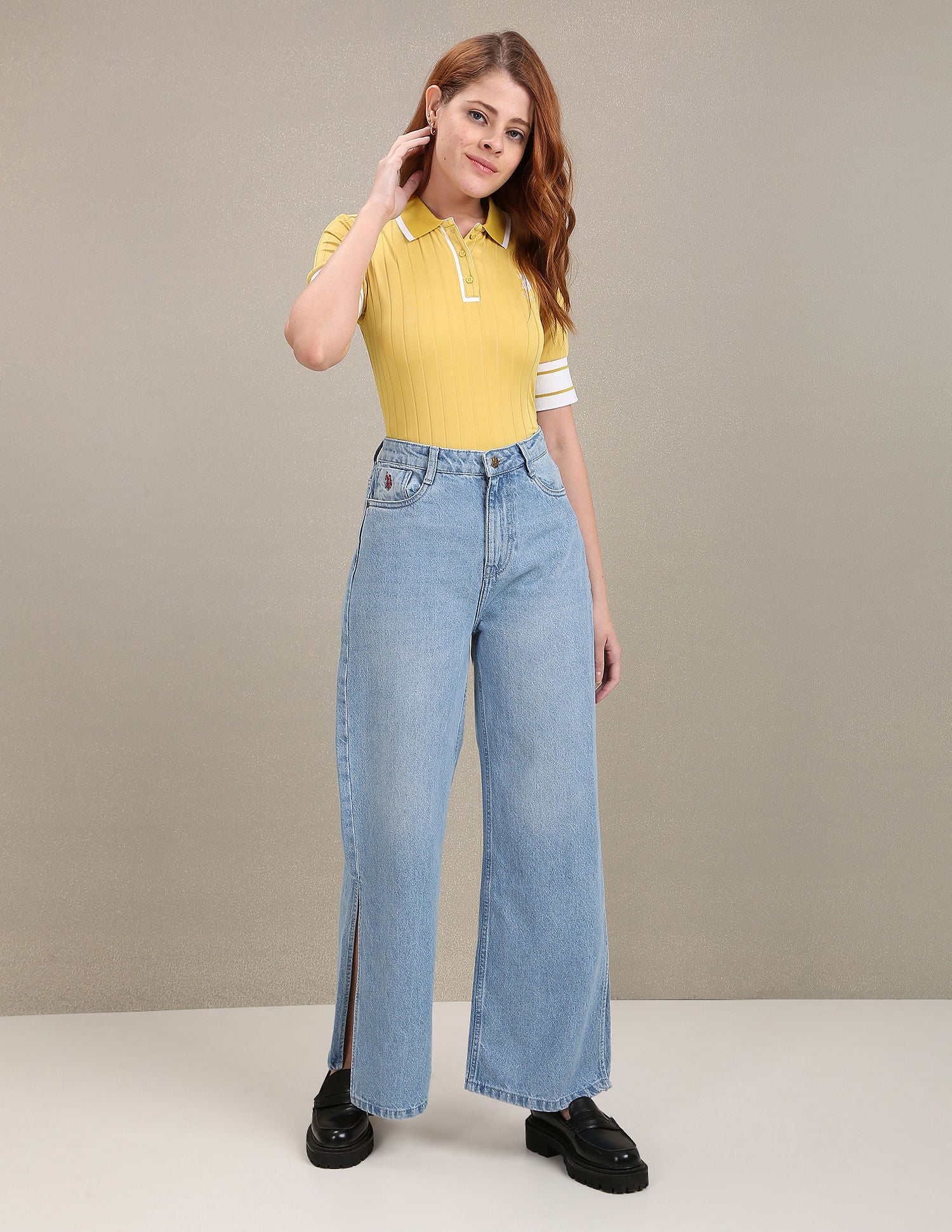 High Rise Slit Flared Fit Jeans Light Blue - U.S. Polo Assn. India | Large