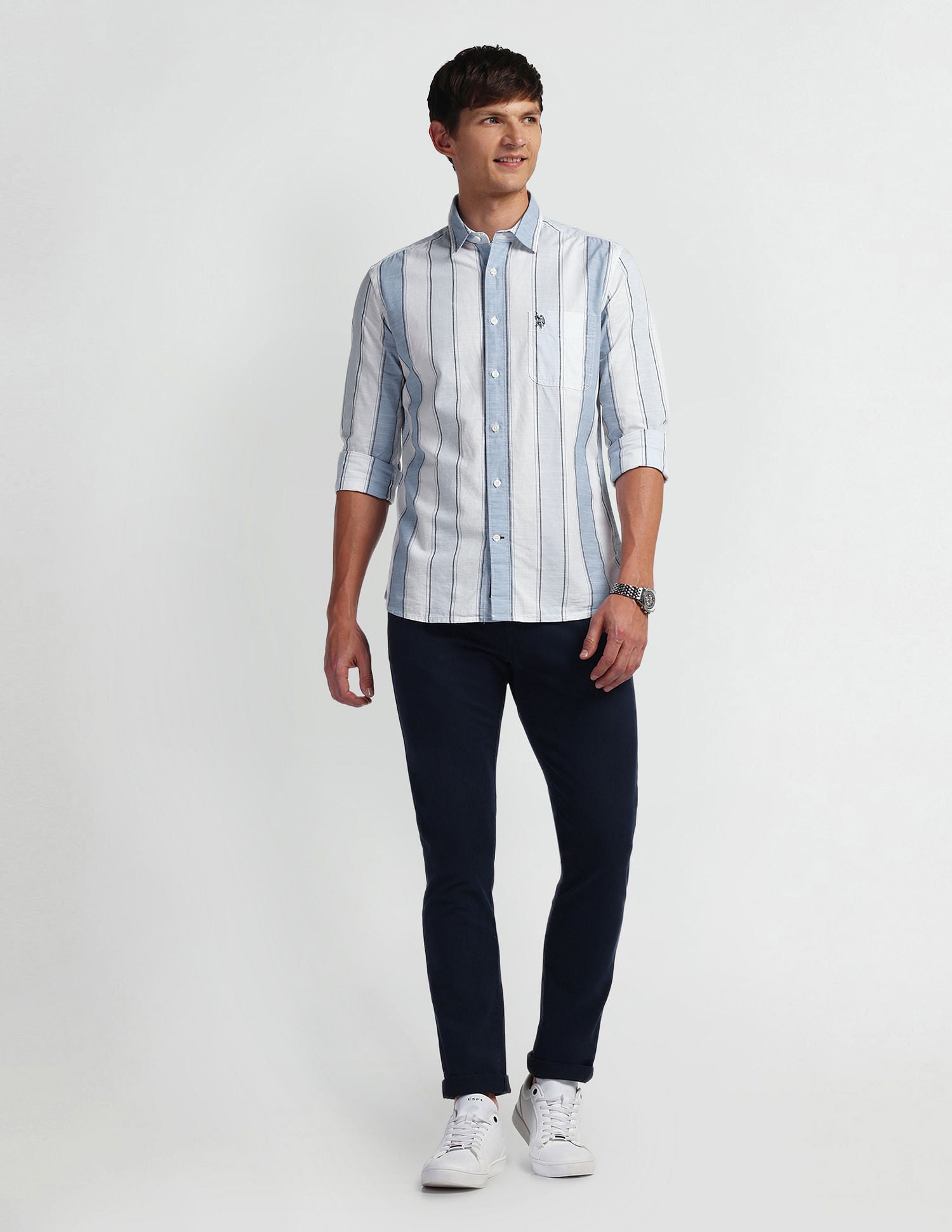 Vertical Stripe Cotton Shirt Blue - U.S. Polo Assn. India | Large