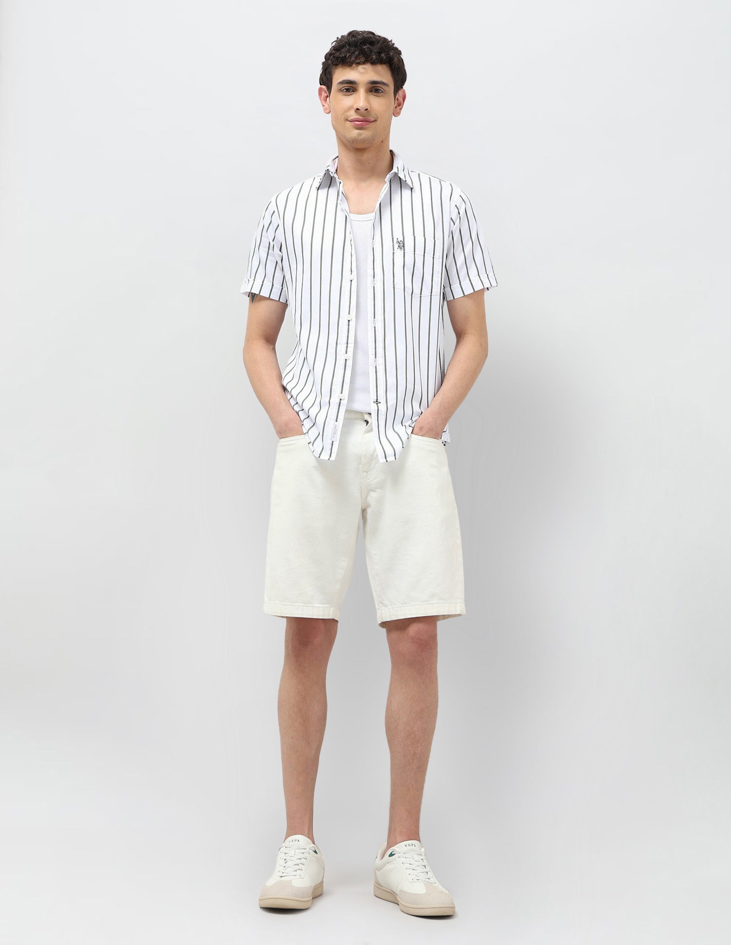 Vertical Striped Tailored Fit Shirt Olive - U.S. POLO ASSN. | Large