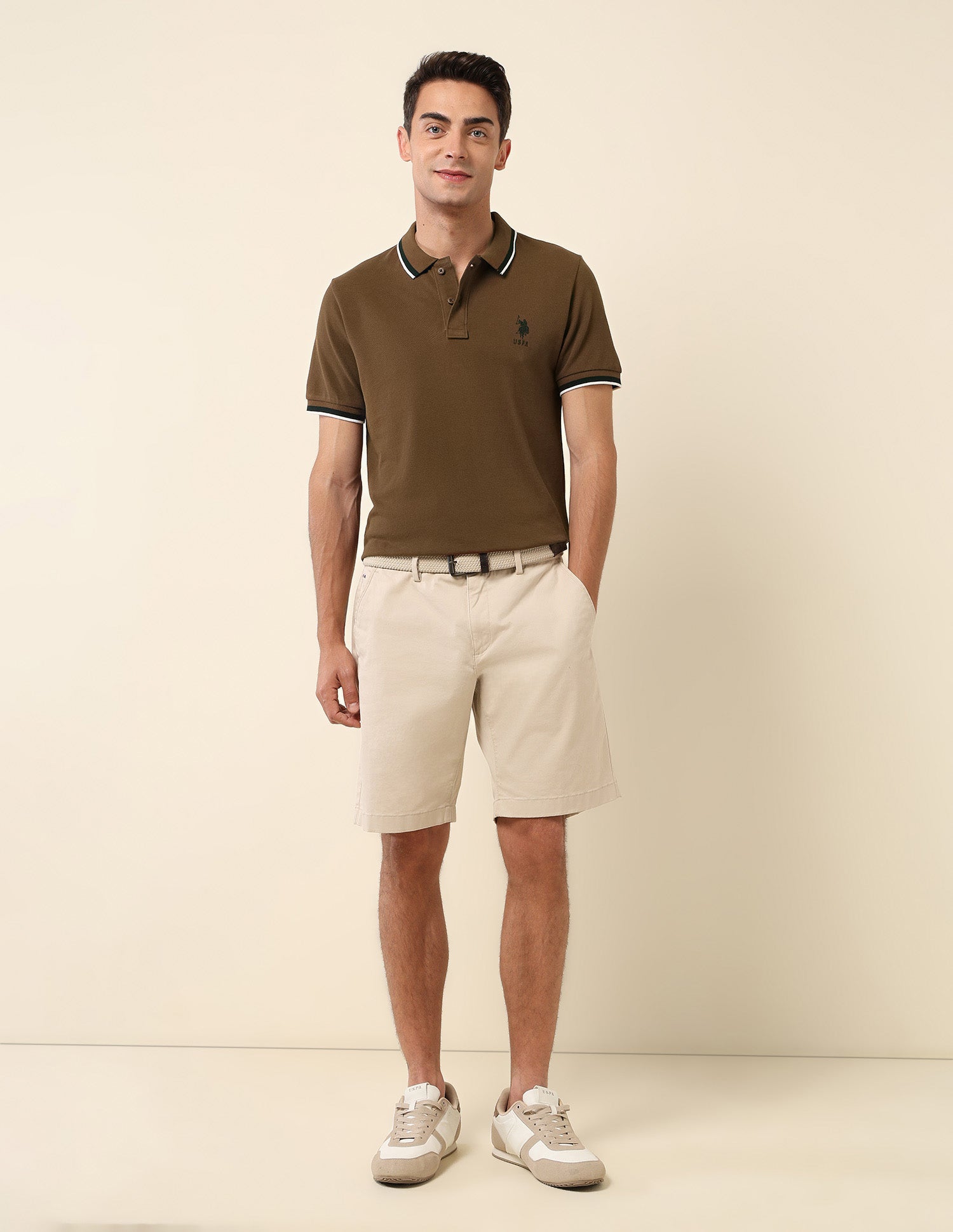Pure Cotton Slim Fit Polo Shirt Light Brown - U.S. Polo Assn. India | Large