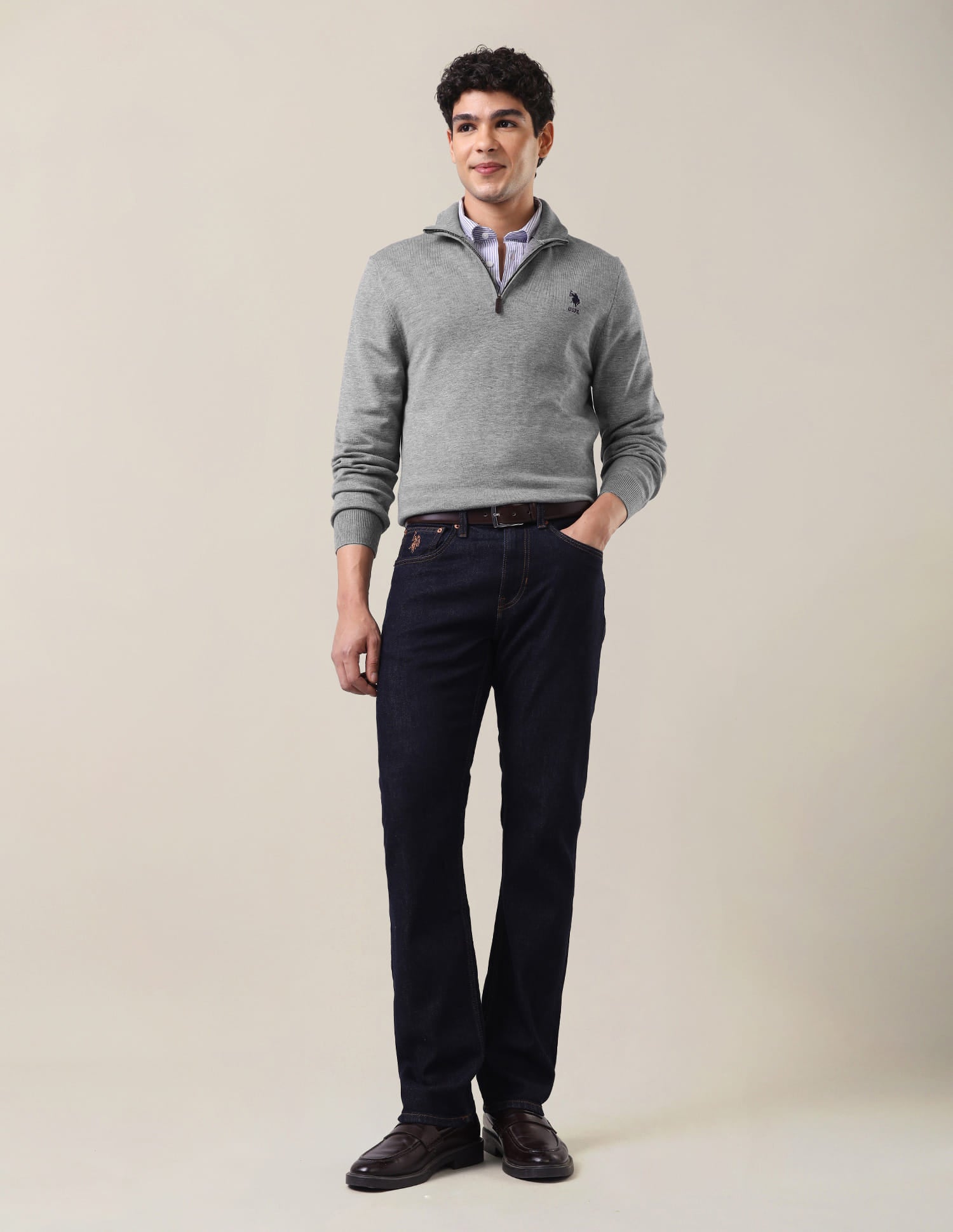 Heathered Regular Fit Sweater Grey - U.S. Polo Assn. India | Large