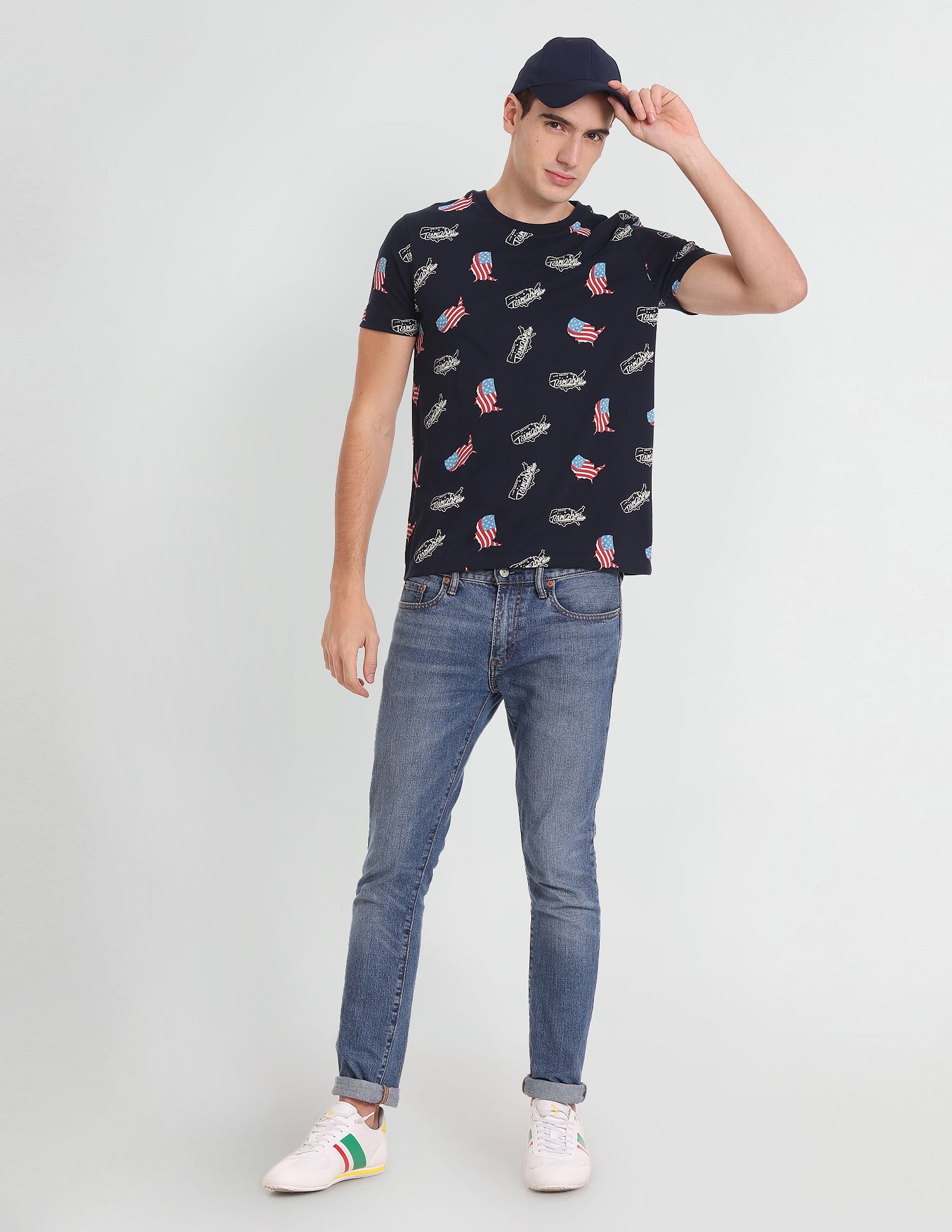 Flag Print Cotton T-Shirt Navy - U.S. Polo Assn. India | Large