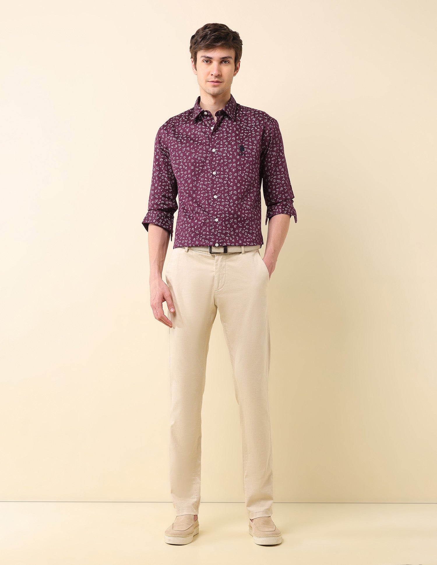 Floral Printed Pure Cotton Shirt Maroon - U.S. POLO ASSN. | Large