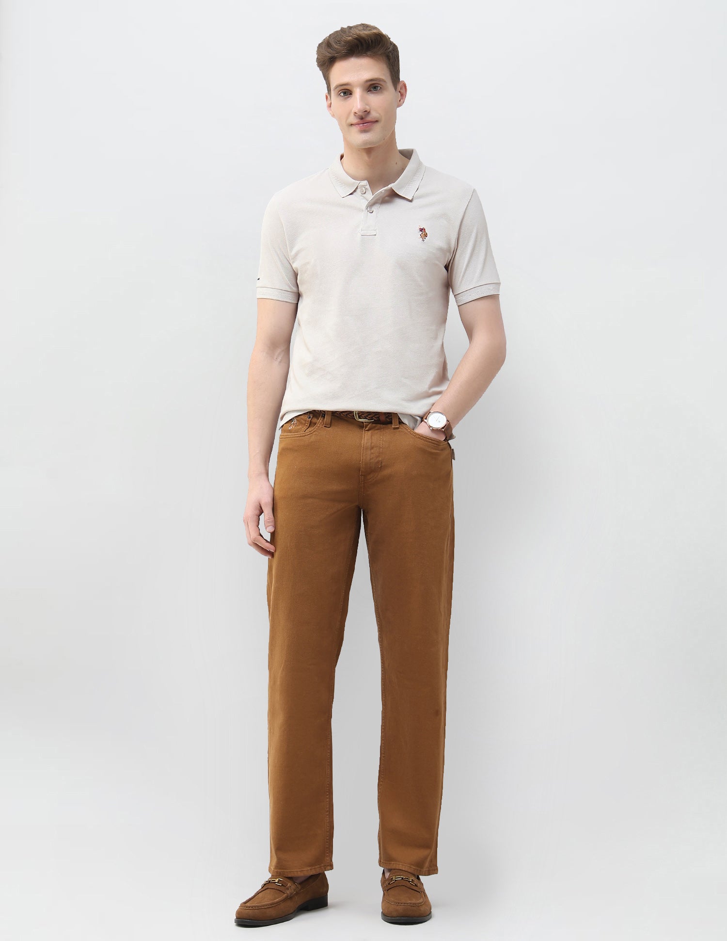 Solid Summer House Slim Fit Polo Shirt Light Grey - U.S. Polo Assn. India | Large