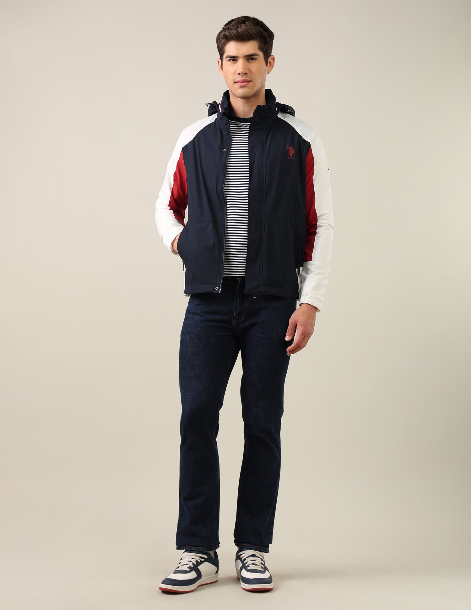 Colour Blocked Regular Fit Jacket Navy - U.S. Polo Assn. India | Large
