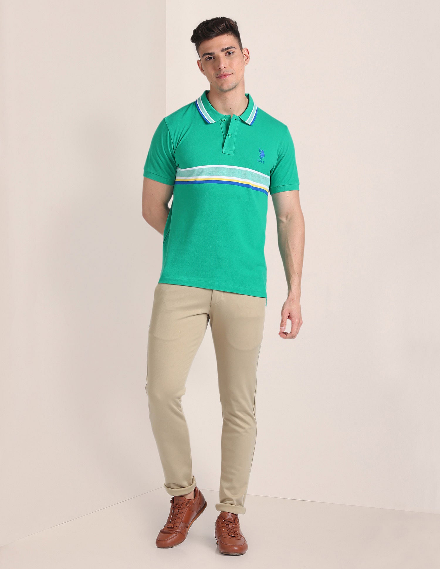 Horizontal Stripe Slim Polo Shirt Green - U.S. Polo Assn. India | Large