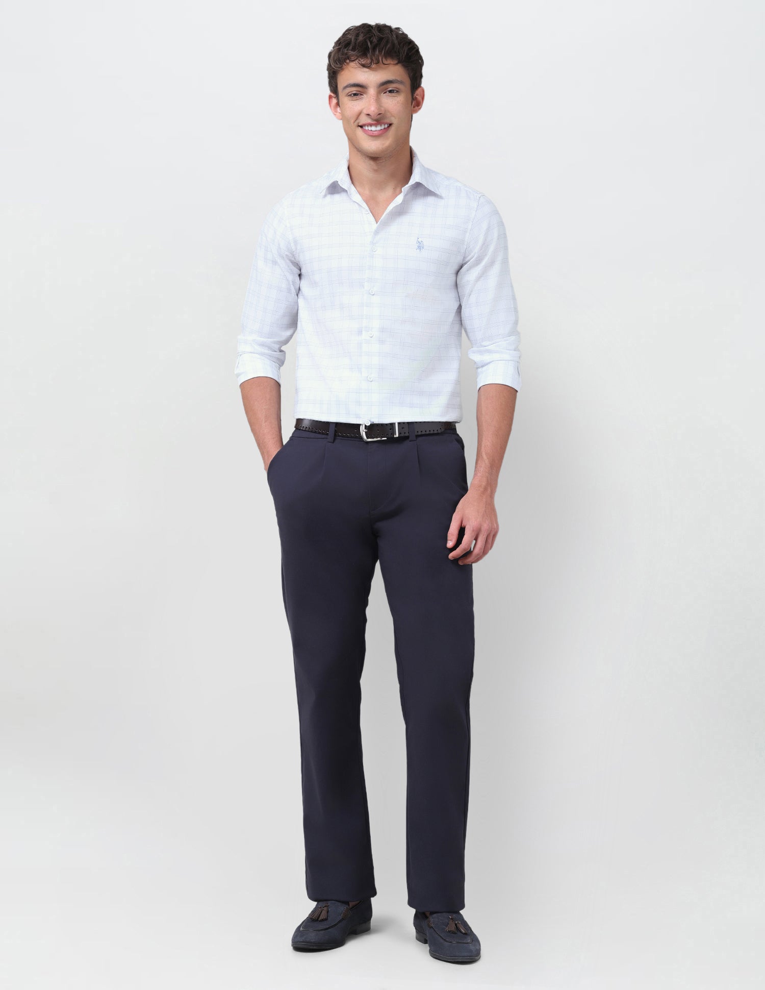 Twill Grid Tattersall Checked Shirt Light Blue - U.S. Polo Assn. India | Large