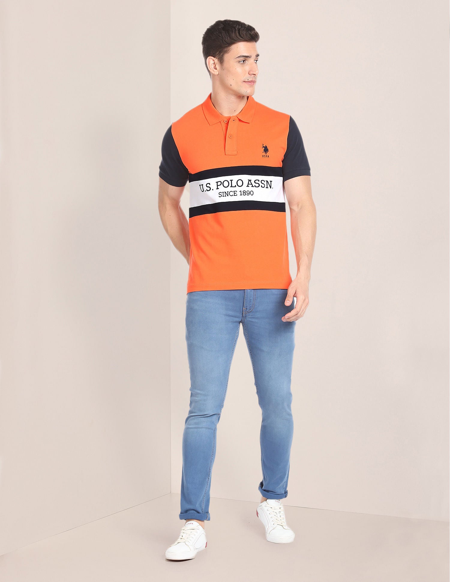 Brand Embroidered Cotton Polo Shirt Orange - U.S. POLO ASSN. | Large