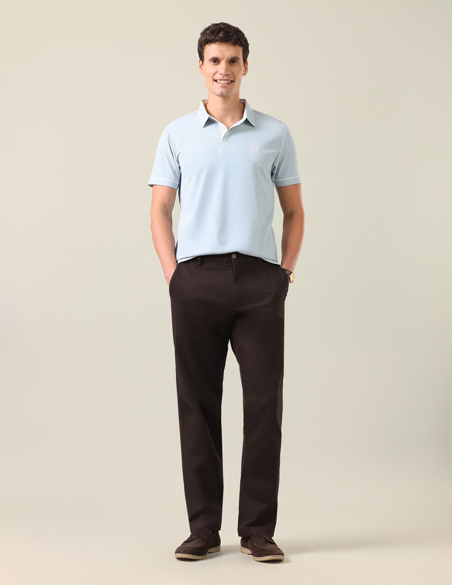 Solid Slim Fit Polo Shirt Light Blue - U.S. Polo Assn. India | Large