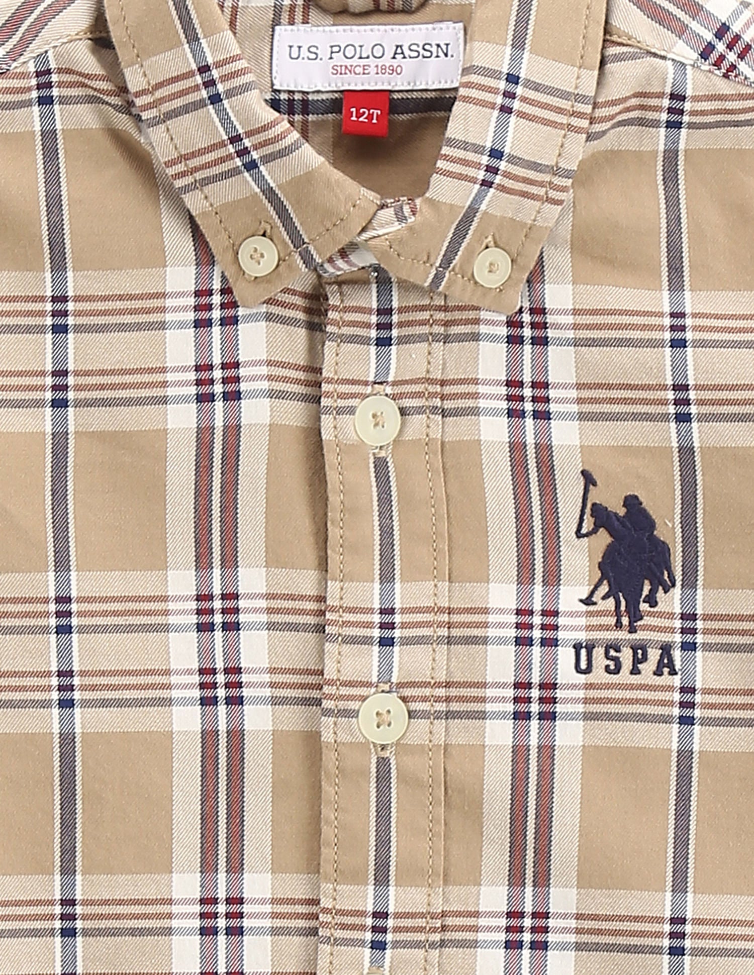 Boys Tartan Check Cotton Shirt Ecru - U.S. POLO ASSN. | Large