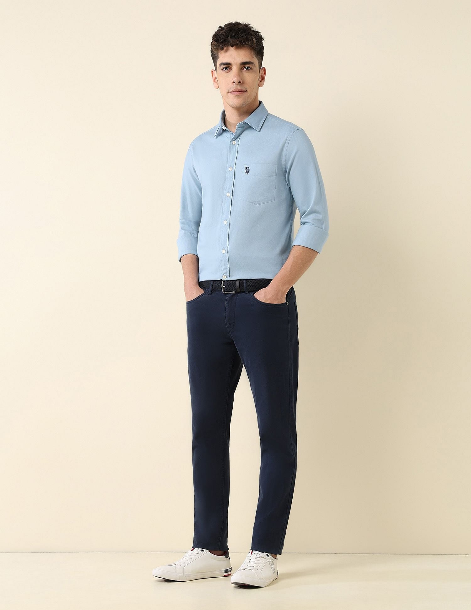 Tailored Fit Dobby Shirt Blue - U.S. Polo Assn. India | Large