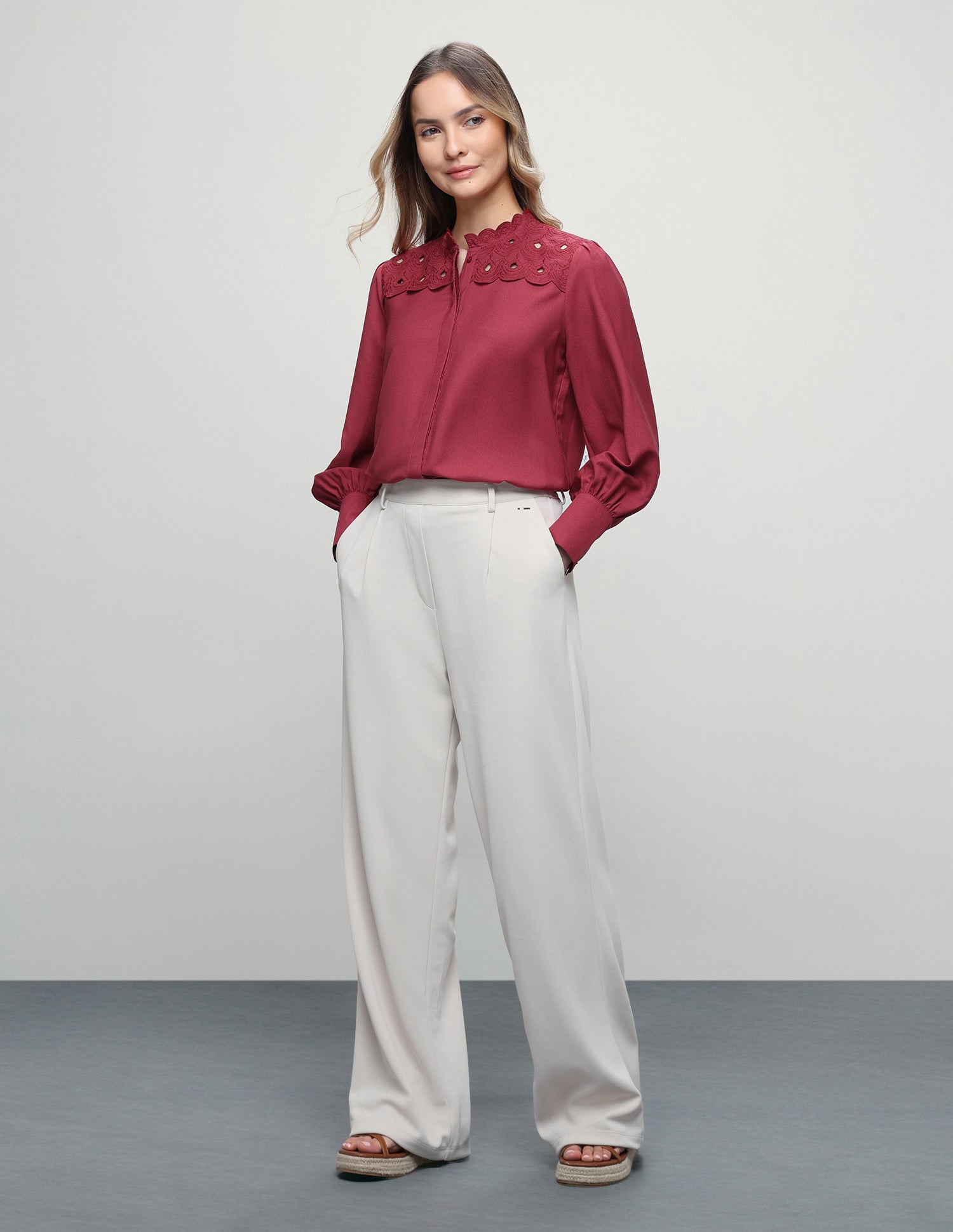 Embroidered Cutwork Top Maroon - U.S. Polo Assn. India | Large