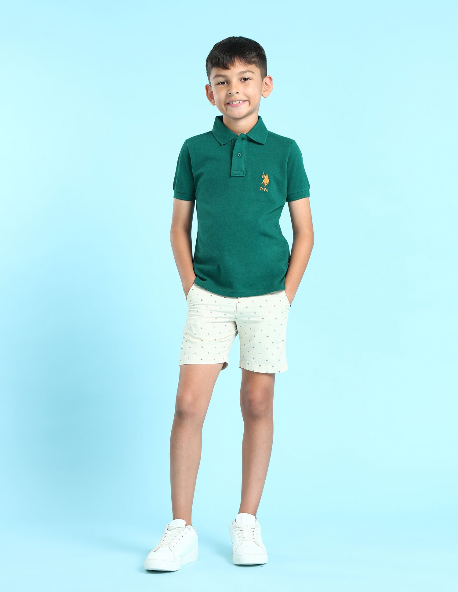 Pure Cotton Solid Polo Shirt Green - U.S. POLO ASSN. | Large