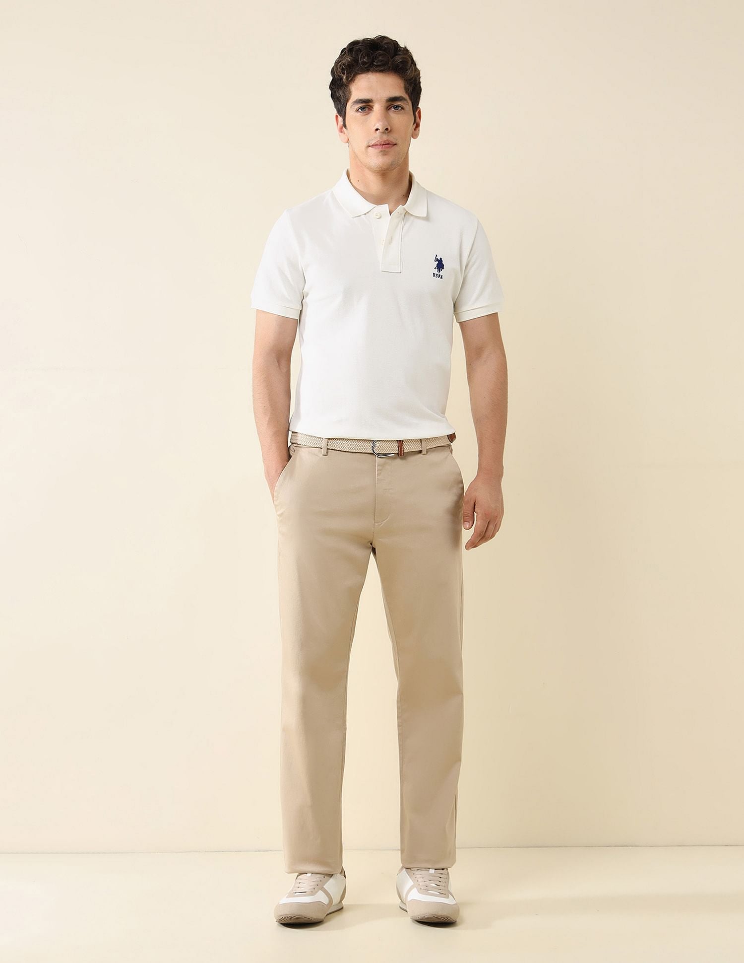 Elasticized Waist Straight Fit Trousers Beige - U.S. POLO ASSN. | Large