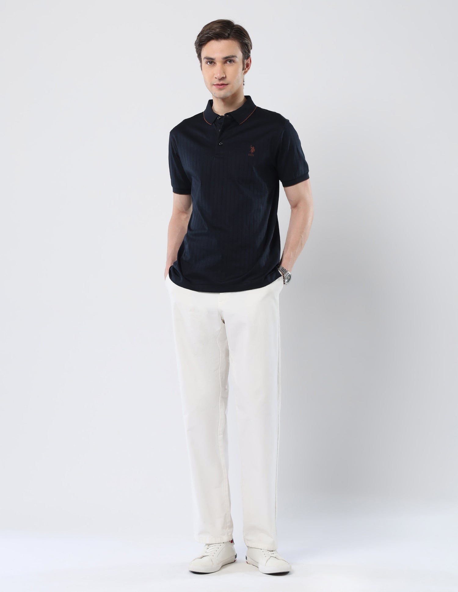 Textured Cotton 135 Anniversary Polo Shirt Navy - U.S. Polo Assn. India | Large