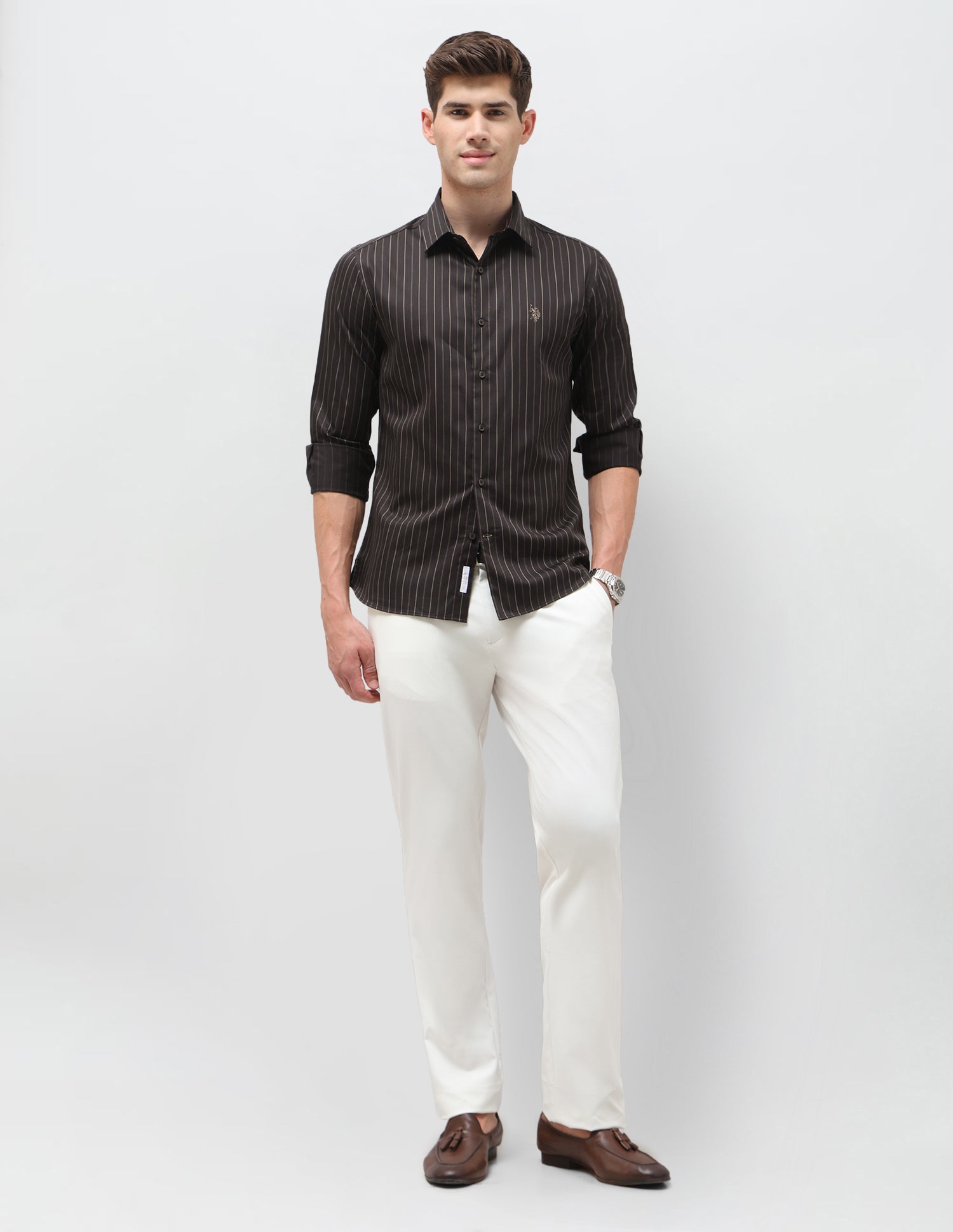Satin Vertical Striped Shirt Choco - U.S. Polo Assn. India | Large