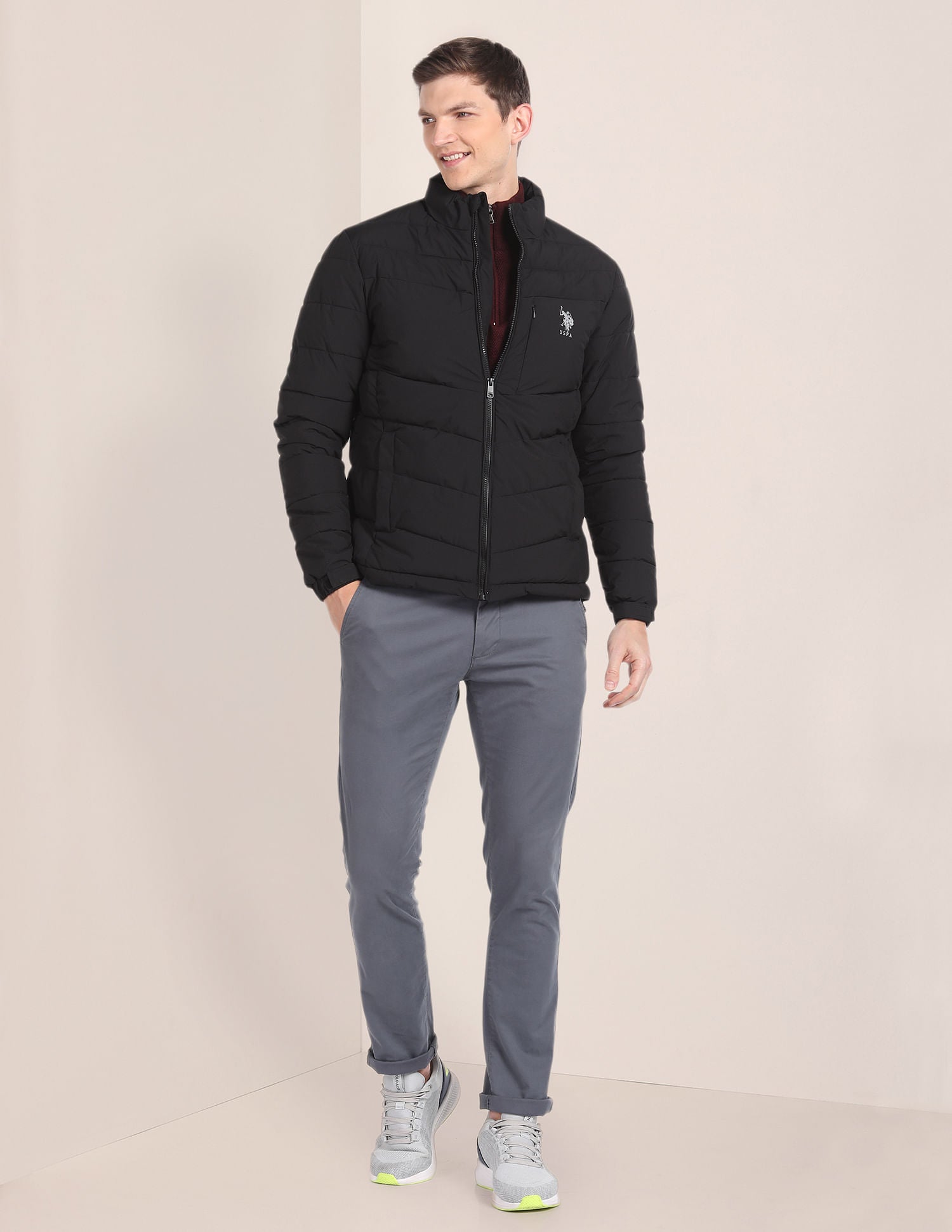 Long Sleeves Quilted Jacket Black - U.S. Polo Assn. India | Large