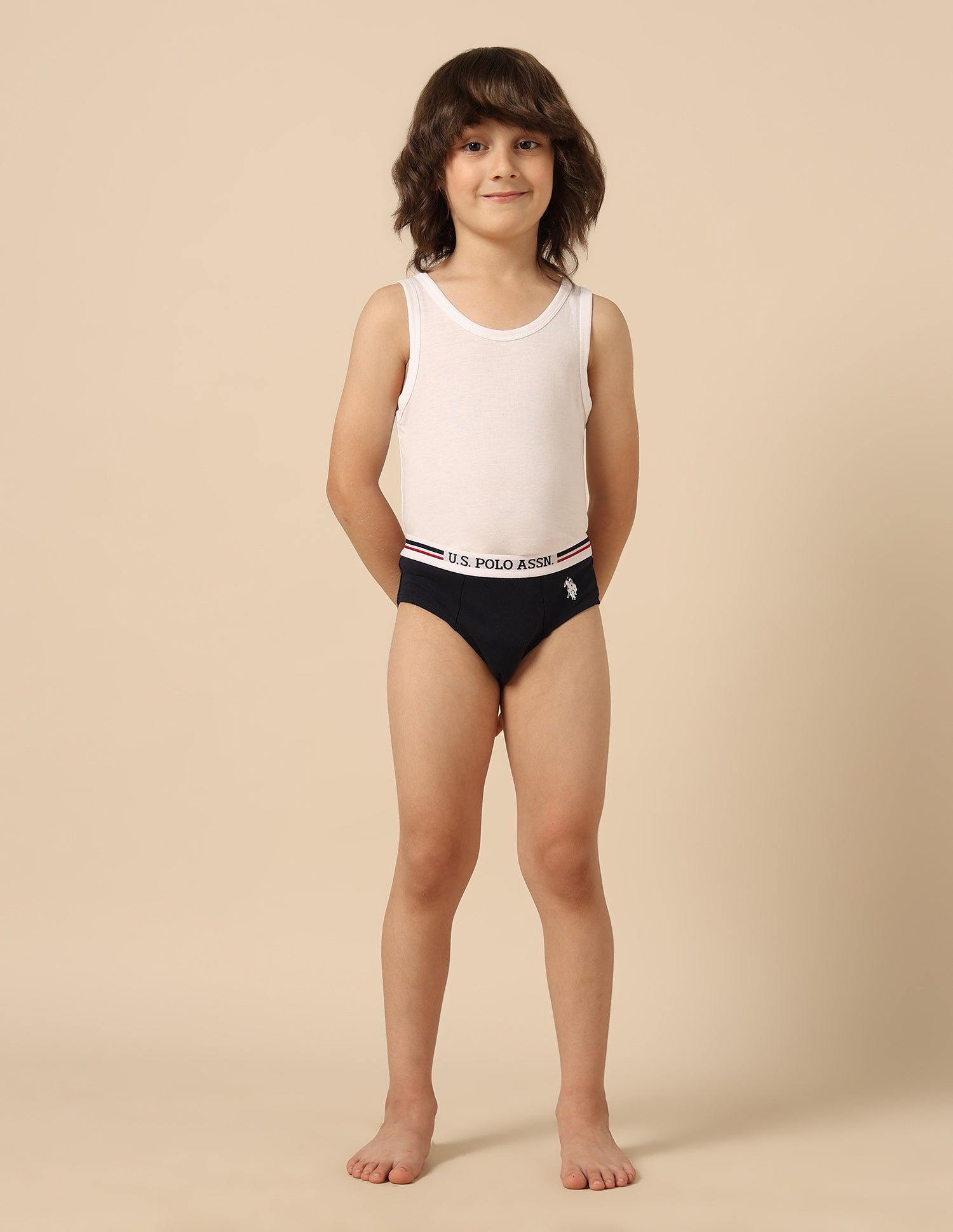 Boys Mid Rise Cotton Spandex EKB09 Briefs - Pack Of 3 White, Navy and Powderblue - U.S. POLO ASSN. | Large
