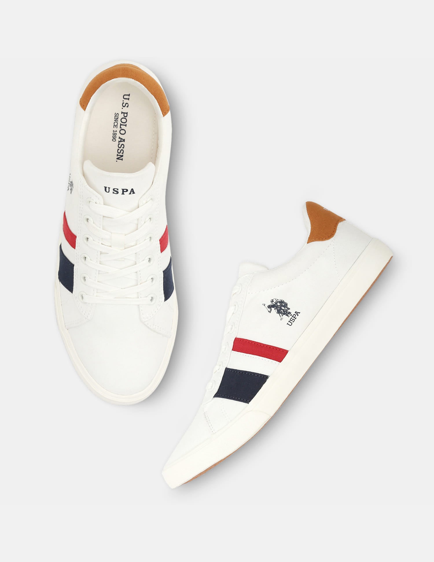 Men Striped Round Toe Abor 5.0 Sneakers Off White - U.S. Polo Assn. India | Large