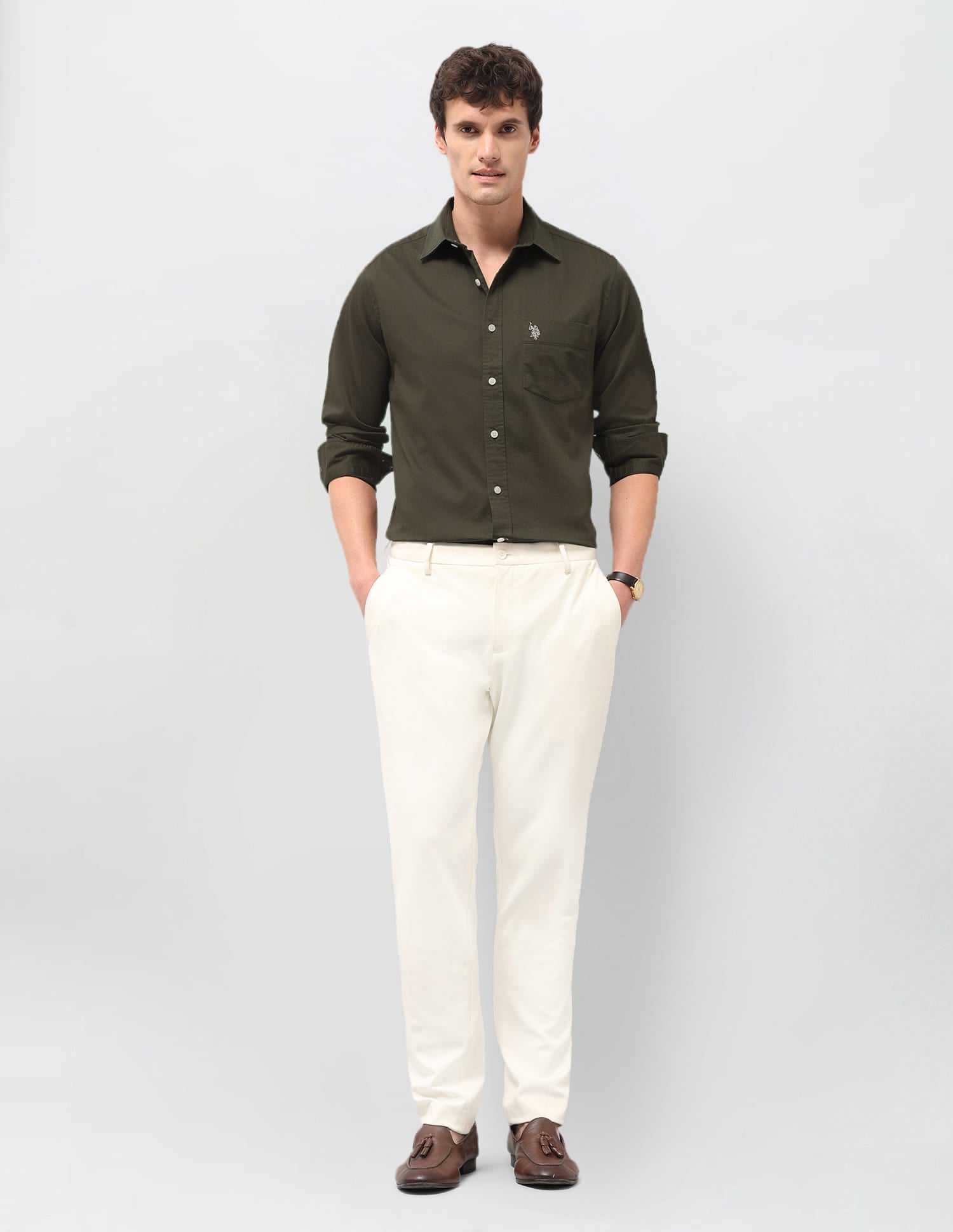 Solid Tailored Fit Shirt Green - U.S. Polo Assn. India | Large