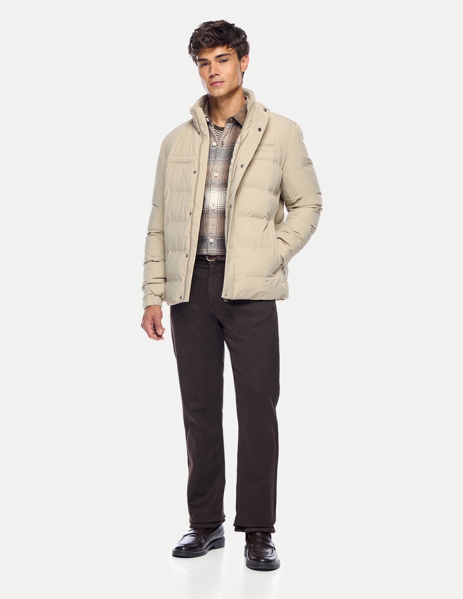 Solid Regular Fit Puffer Jacket Beige - U.S. Polo Assn. India | Large