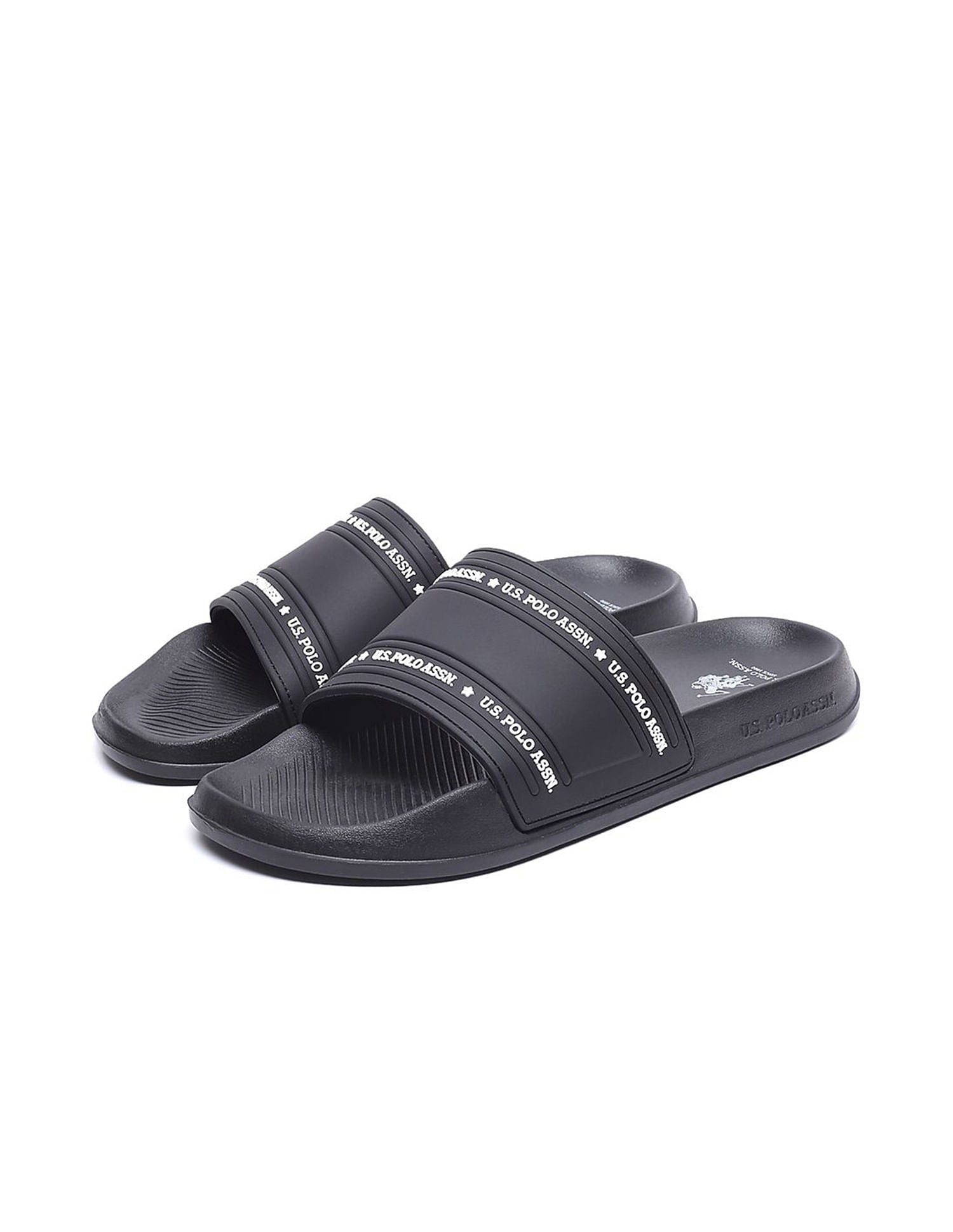 Men Brand Print Vamp Strap Wode 3.0 Slides Black - U.S. Polo Assn. India | Large