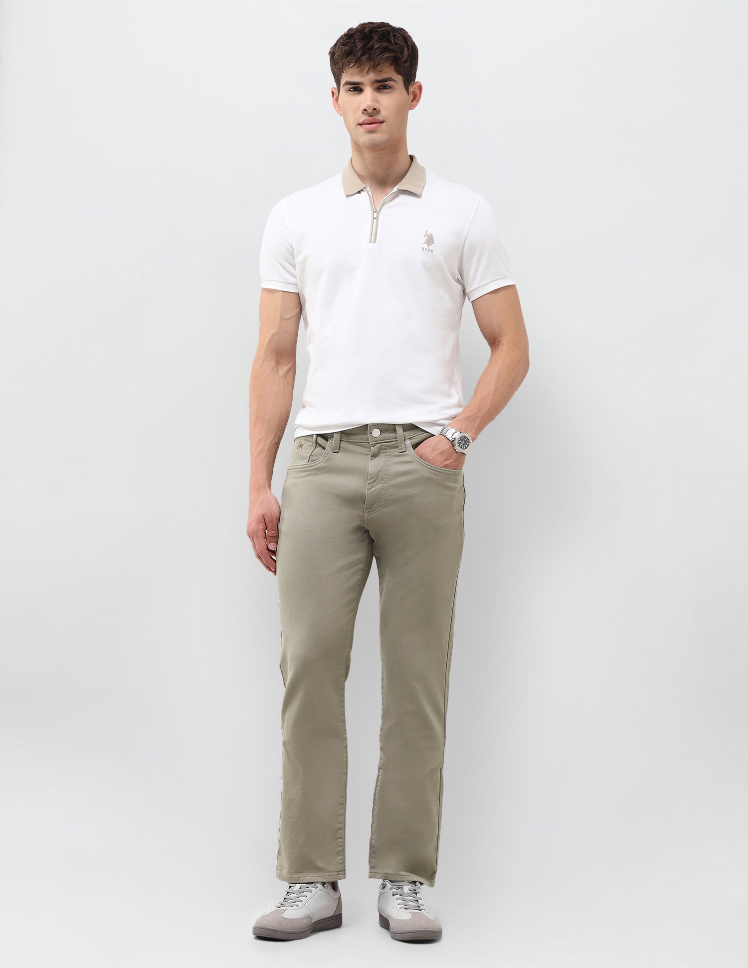 Harold Slim Straight Fit Green Jeans Olive - U.S. Polo Assn. India | Large