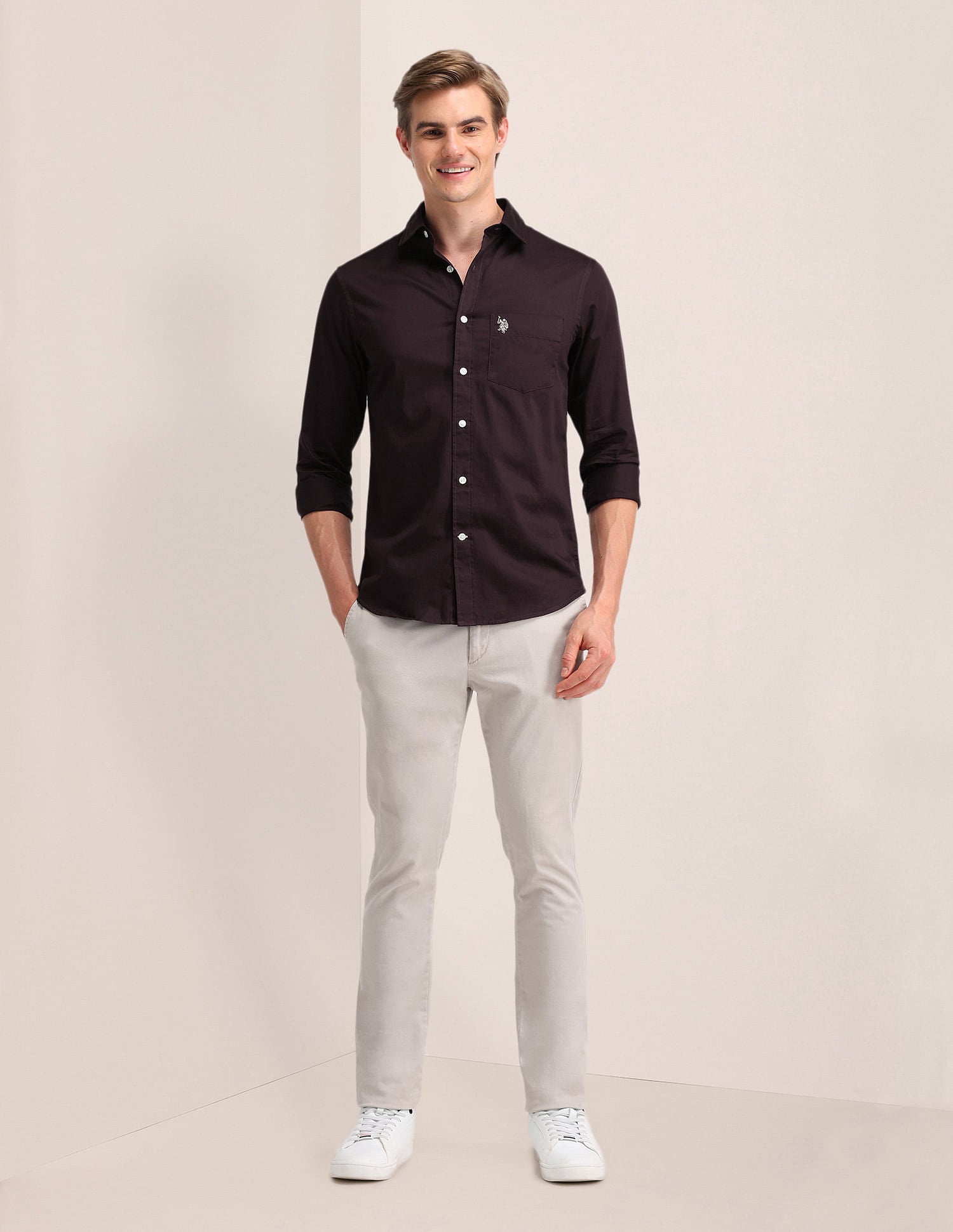 Solid Regular Fit Shirt Maroon - U.S. Polo Assn. India | Large