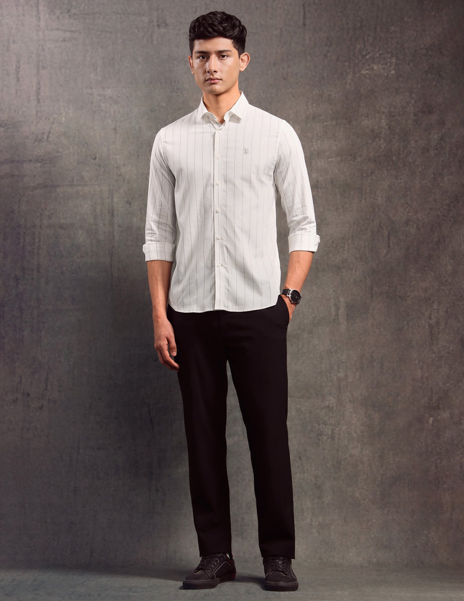 Vertical Striped Slim Fit Shirt White - U.S. POLO ASSN. | Large